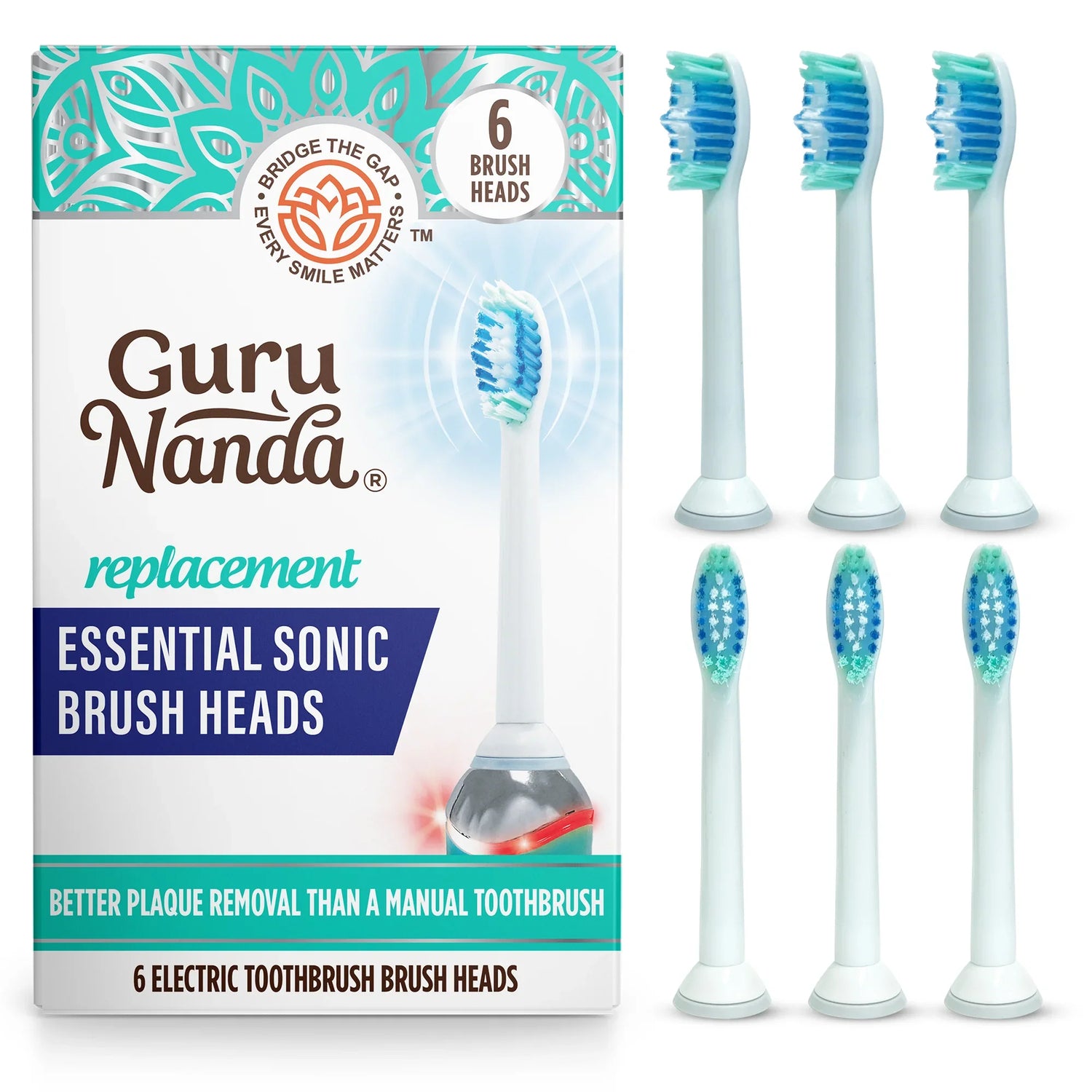 Essential Replacement Brush Heads for Pressure Sensor Sonic Toothbrush - 6 Count