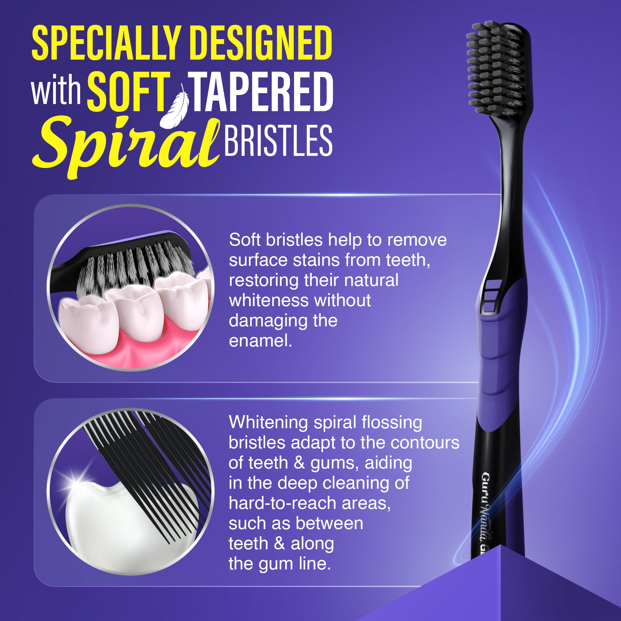 Gentle Giant Charcoal Whitening Spiral Toothbrush - 2 Pack