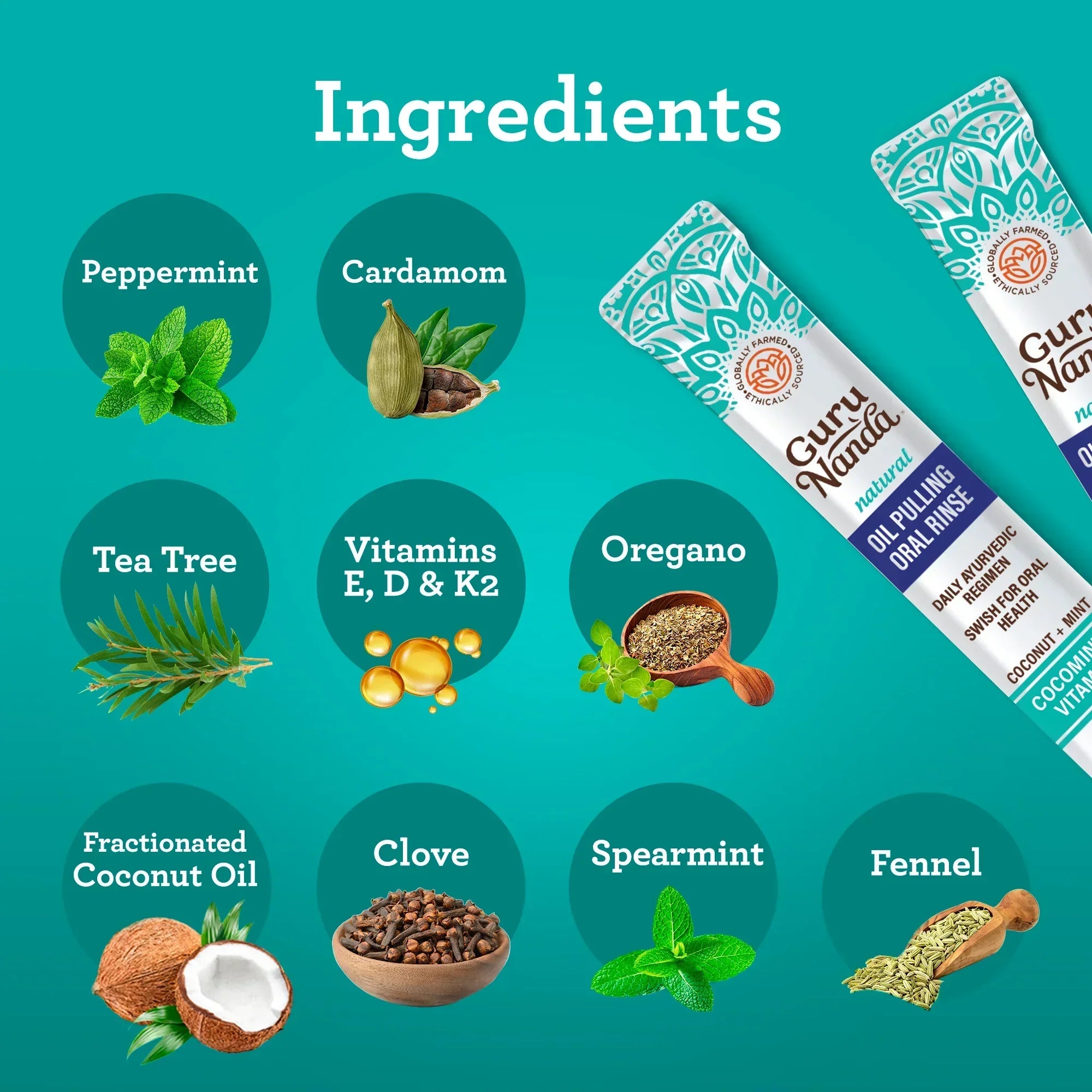 Sachets de voyage avec huile de coco et 7 huiles essentielles pour le bain de bouche - 7 unités