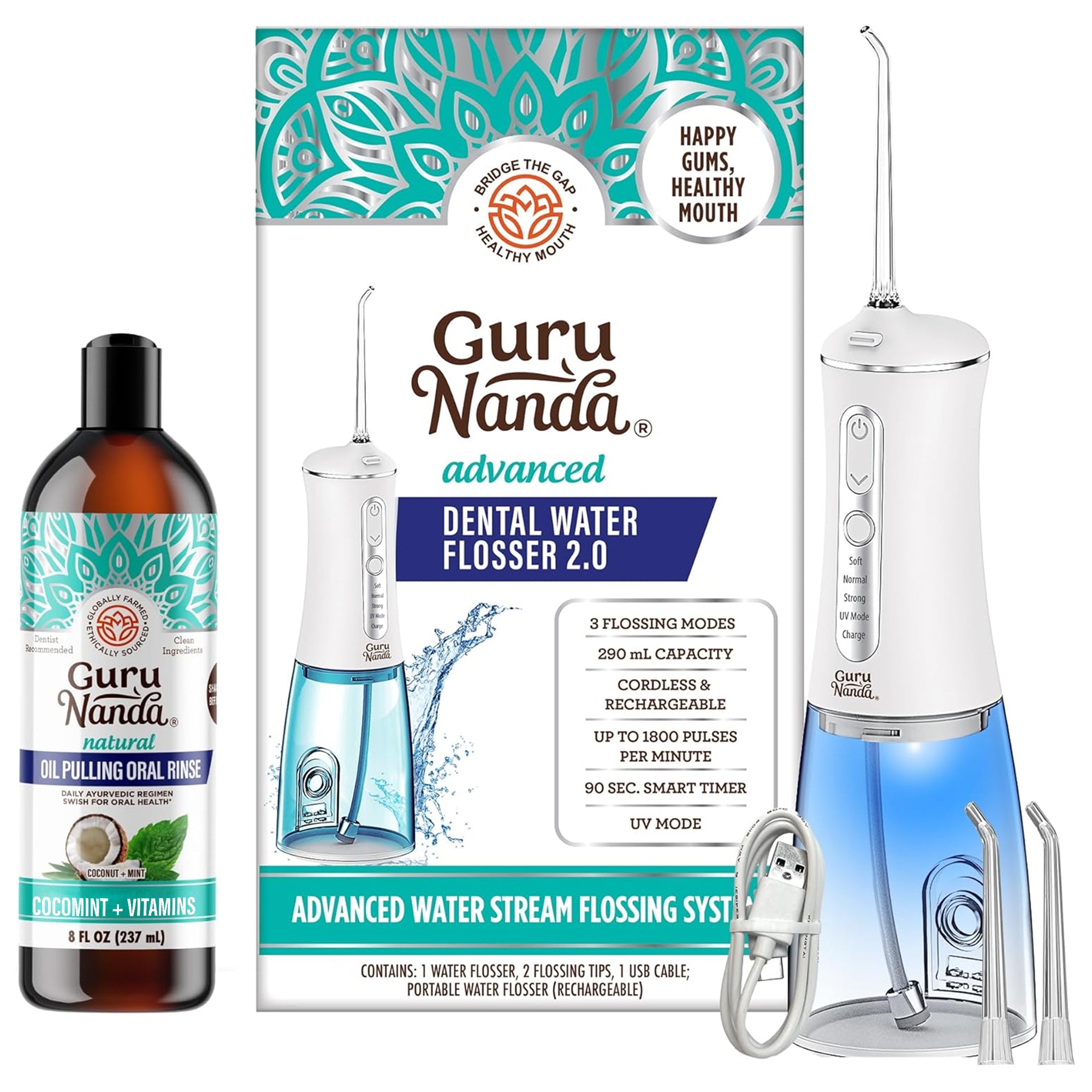 Water Flosser 2.0 with UV Light + Cocomint Pulling Oil 8oz