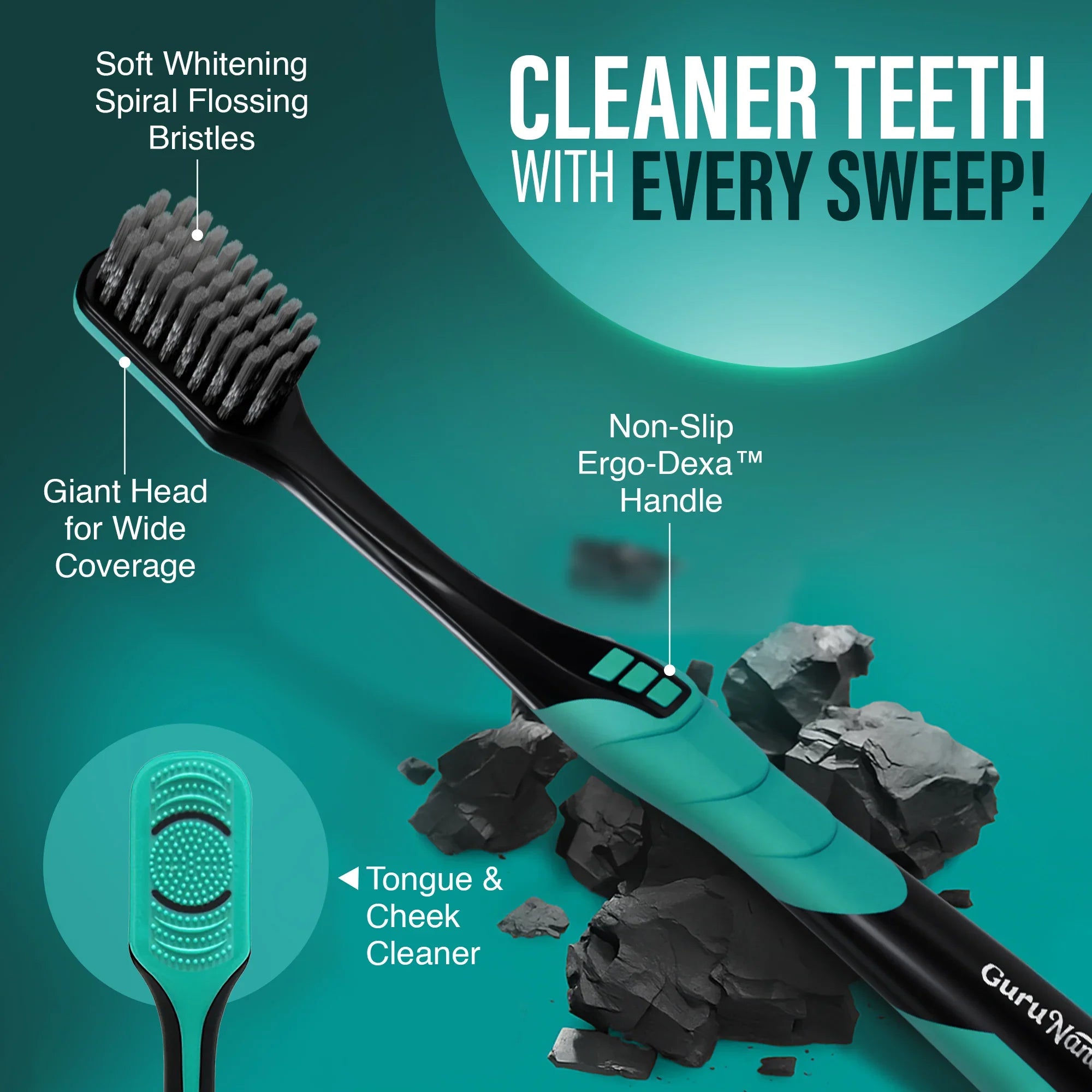 Gentle Giant Charcoal Whitening Spiral Toothbrush – 2 Pack
