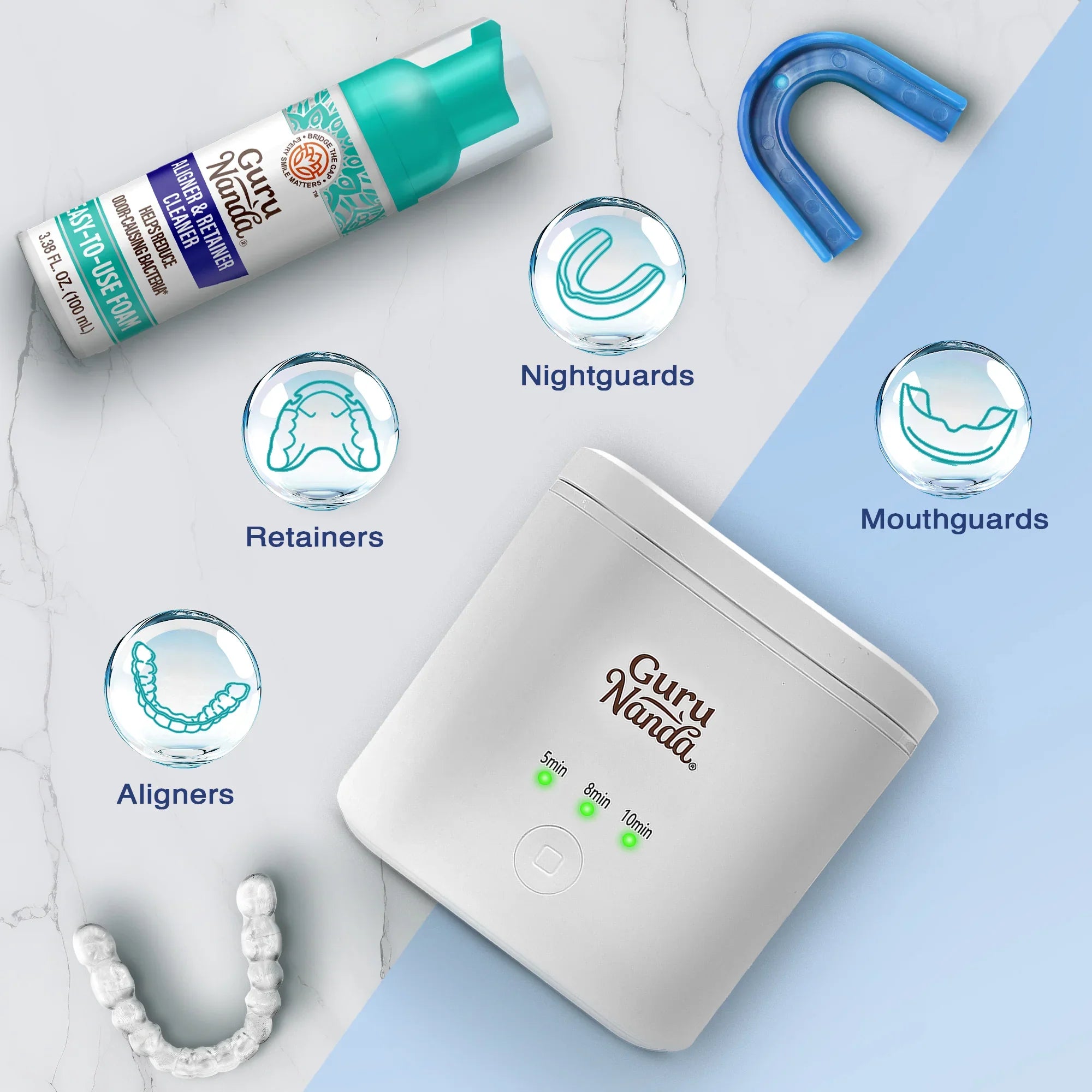 Limpiador de espuma y cápsula de limpieza para retenedores, dentaduras postizas y alineadores