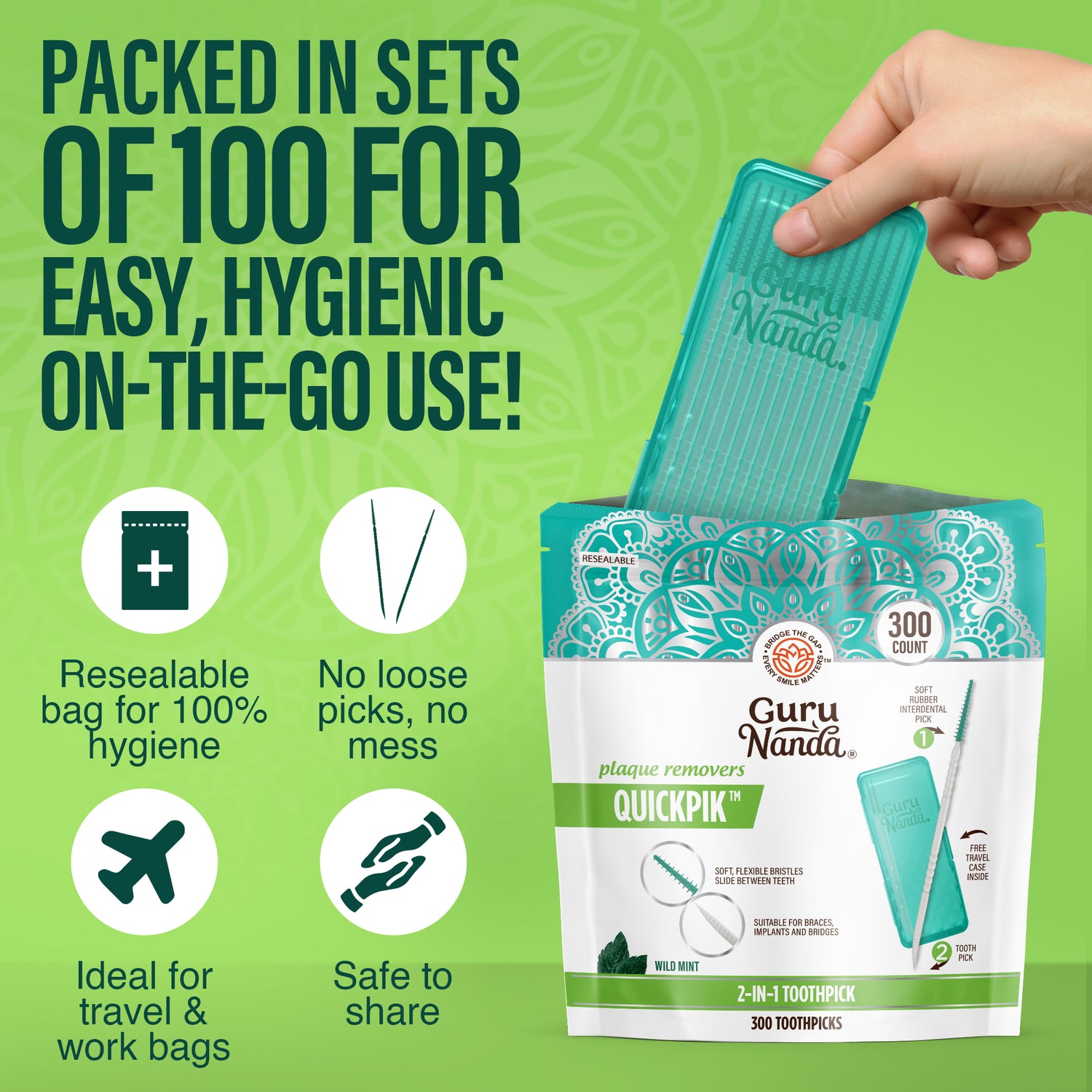 2-in-1 QuickPik Toothpick(300 Count) with Case