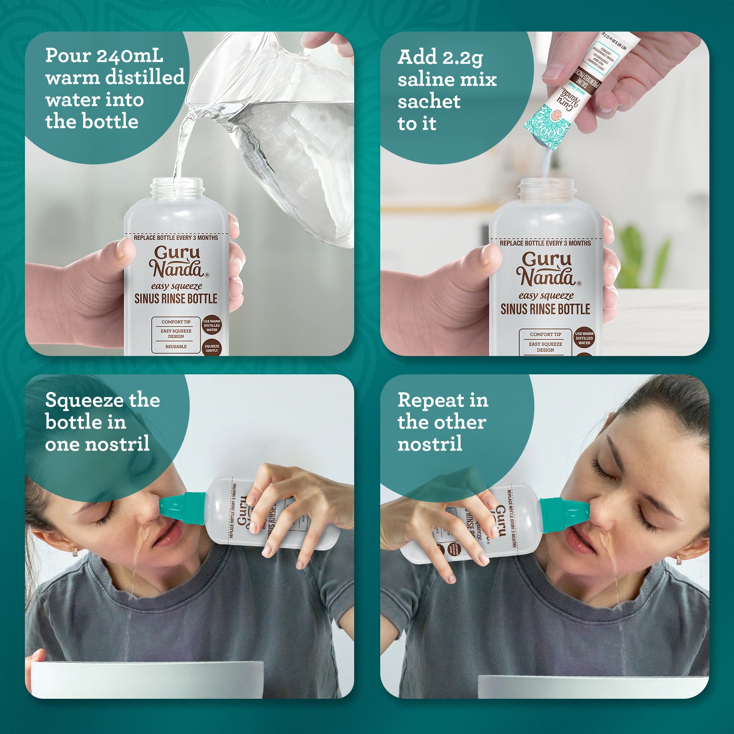Sinus Rinse Bottle + 16 Saline Premixed Packets
