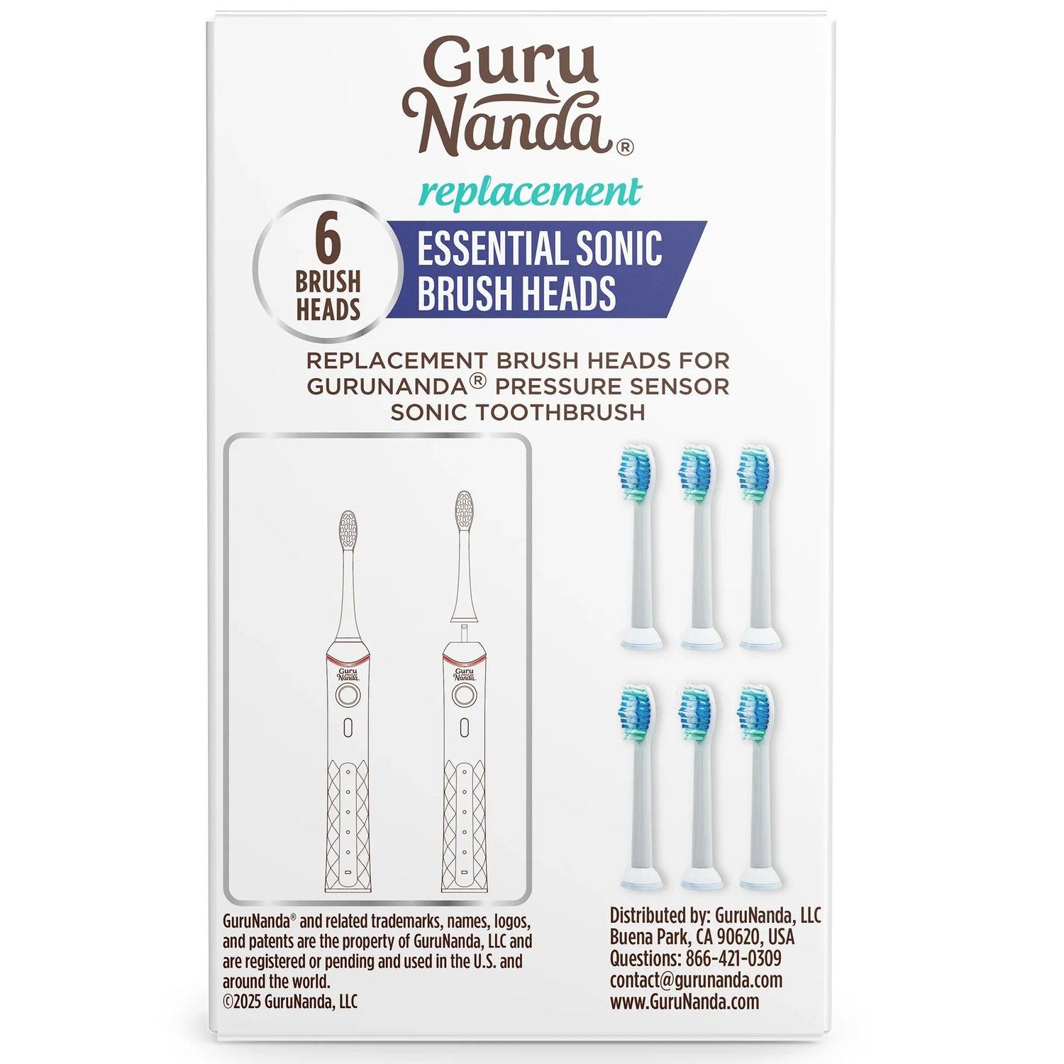 Essential Replacement Brush Heads for Pressure Sensor Sonic Toothbrush - 6 Count