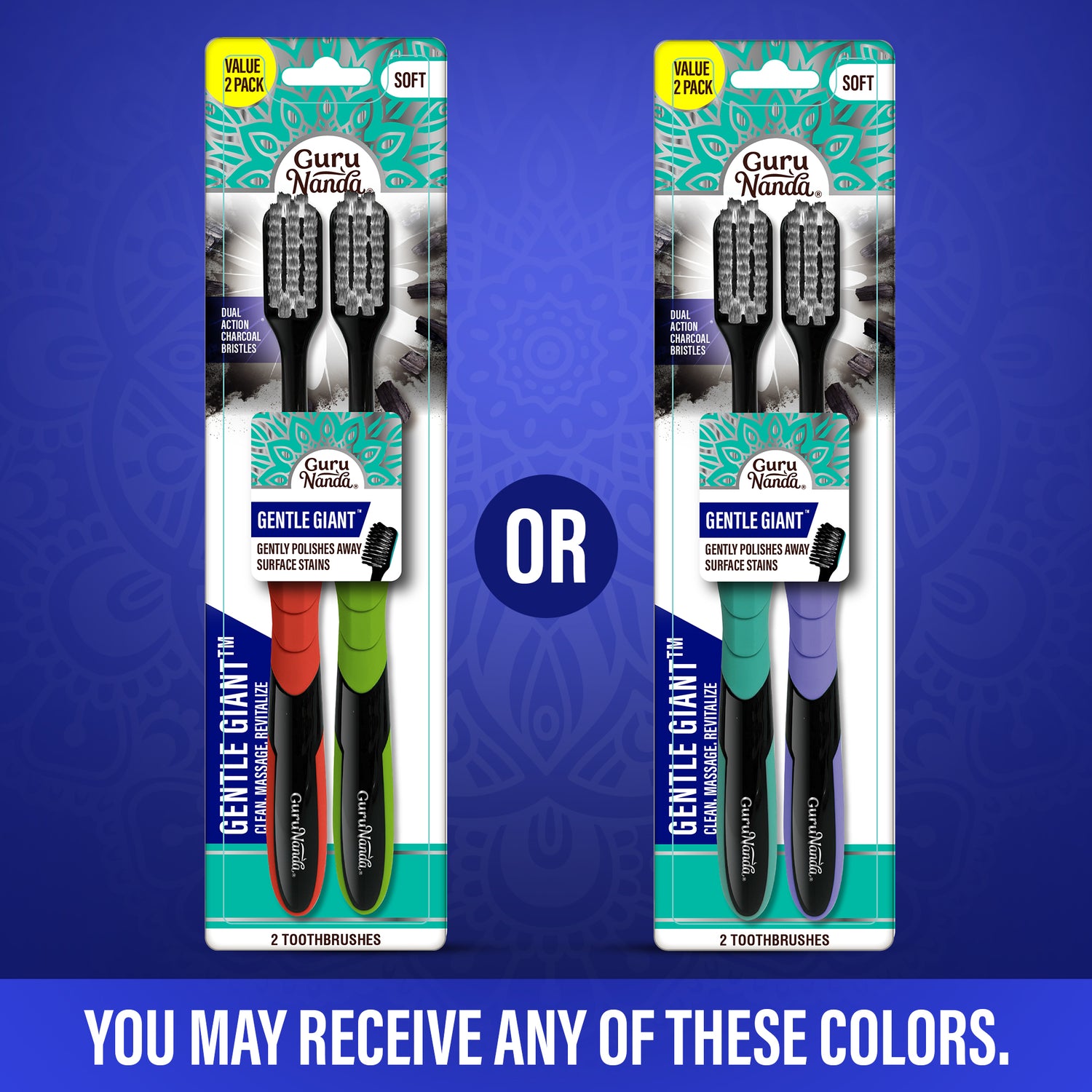 Gentle Giant Charcoal Whitening Spiral Toothbrush - 2 Pack