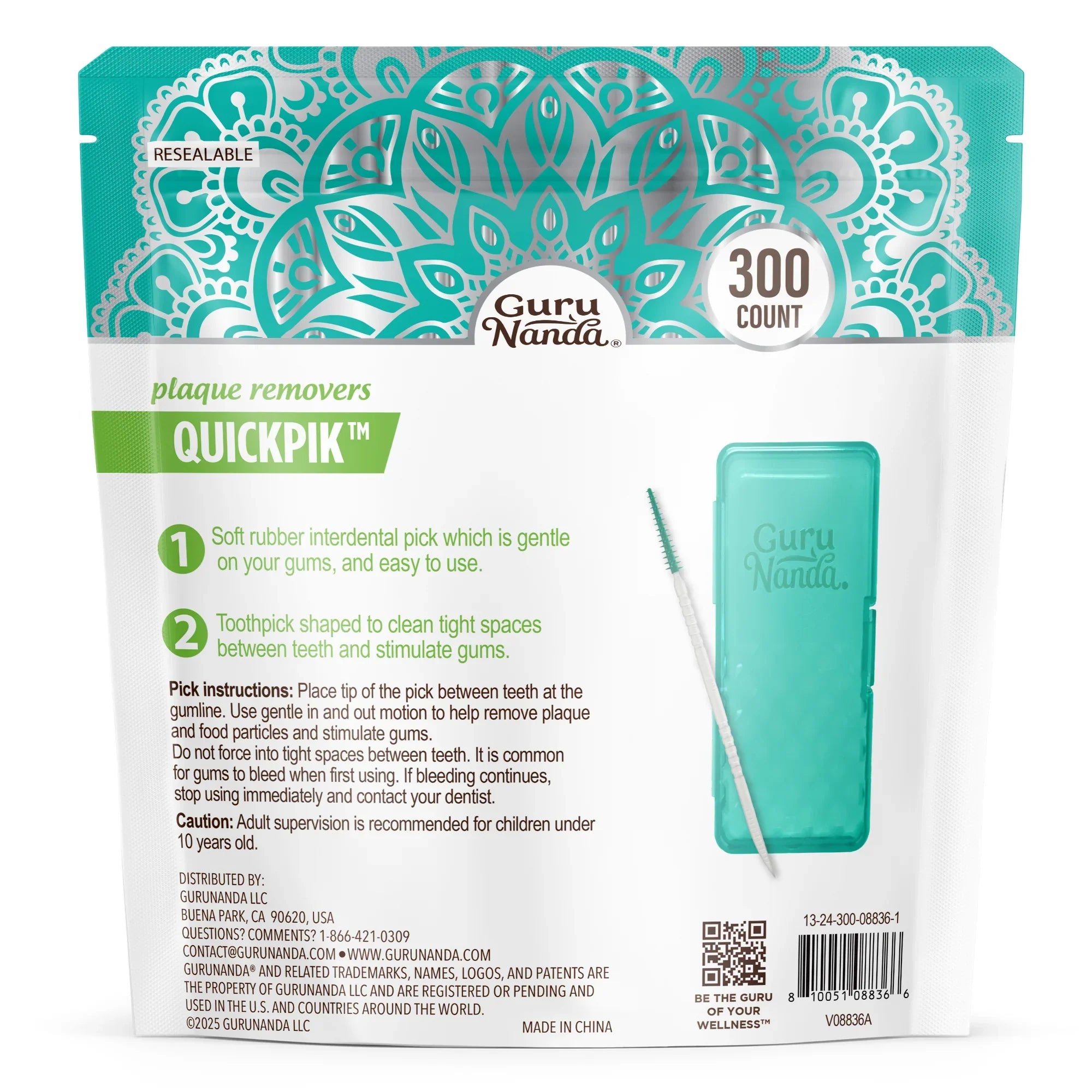 Cure-dents QuickPik 2 en 1 (300 unités) avec étui