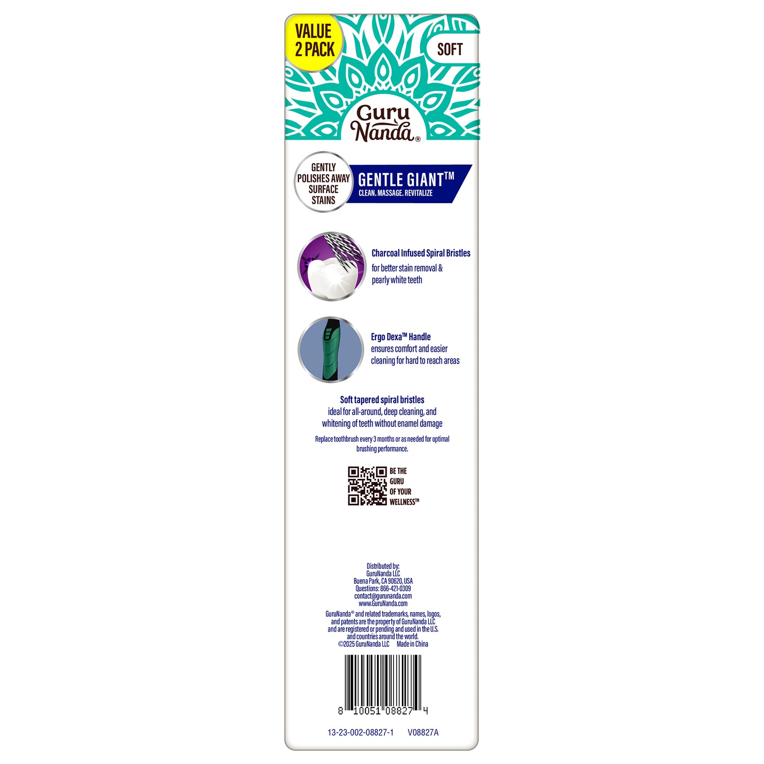 Gentle Giant Charcoal Whitening Spiral Toothbrush - 2 Pack