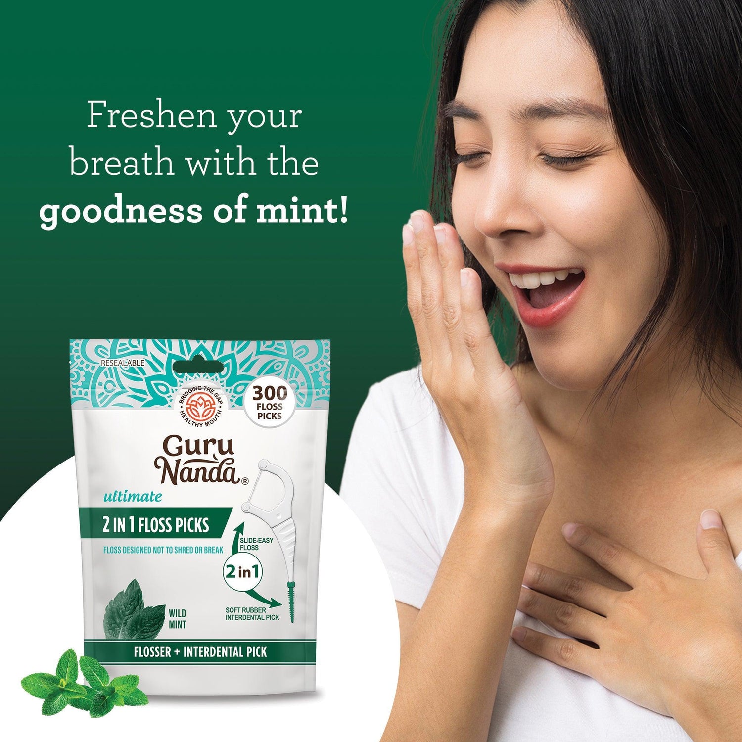 2-in-1 Dental Floss Picks (300 Count) - GuruNanda