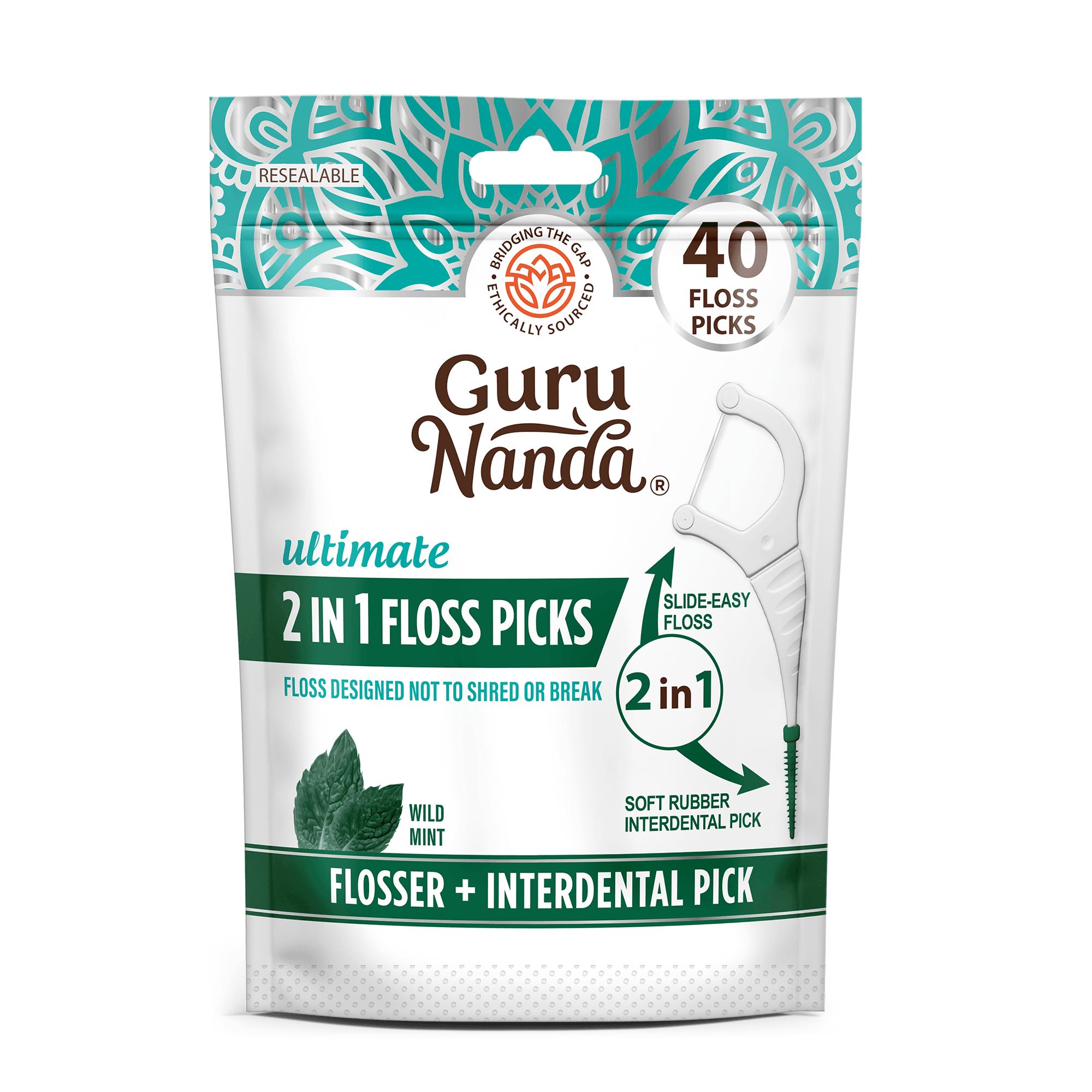 2-in-1 Dental Floss Picks (40-Count) - GuruNanda