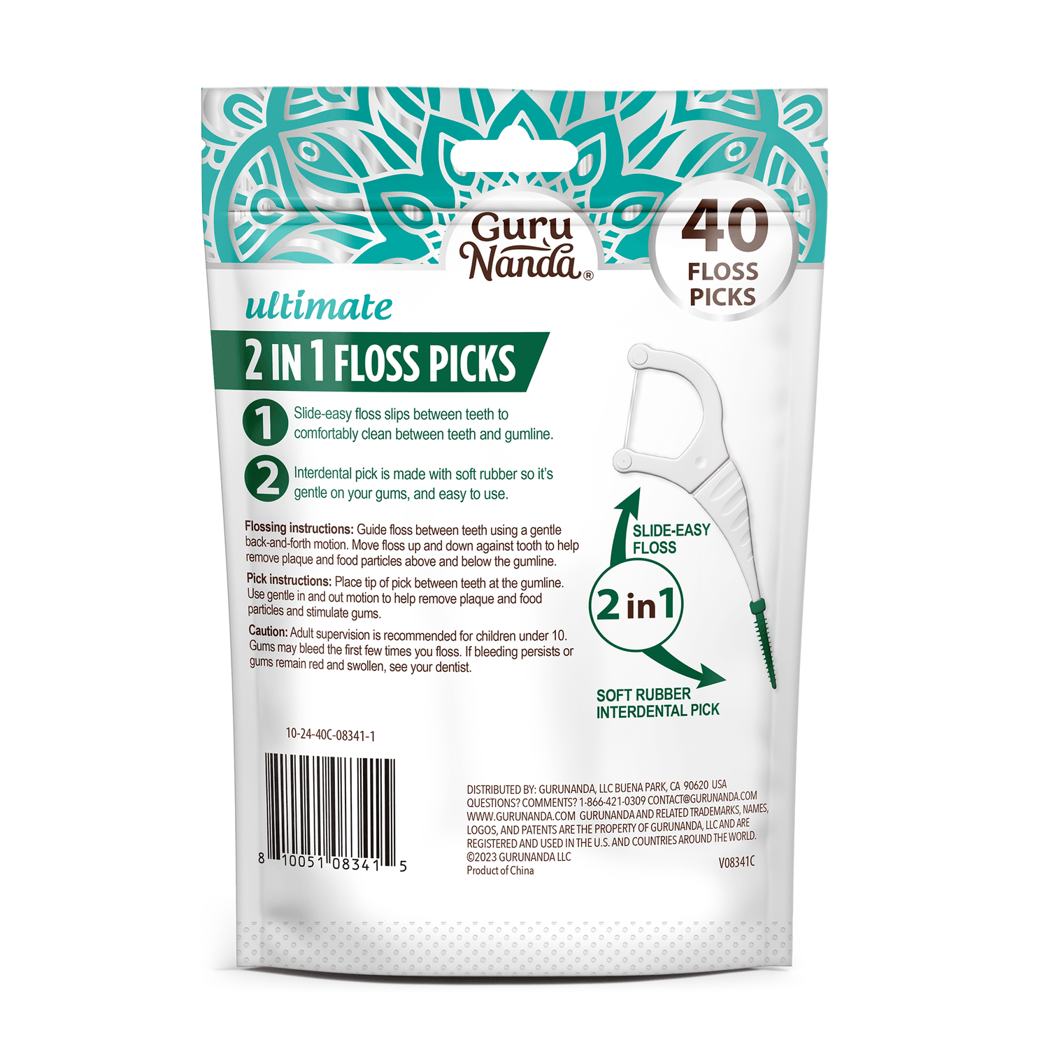 2-in-1 Dental Floss Picks (40-Count) - GuruNanda