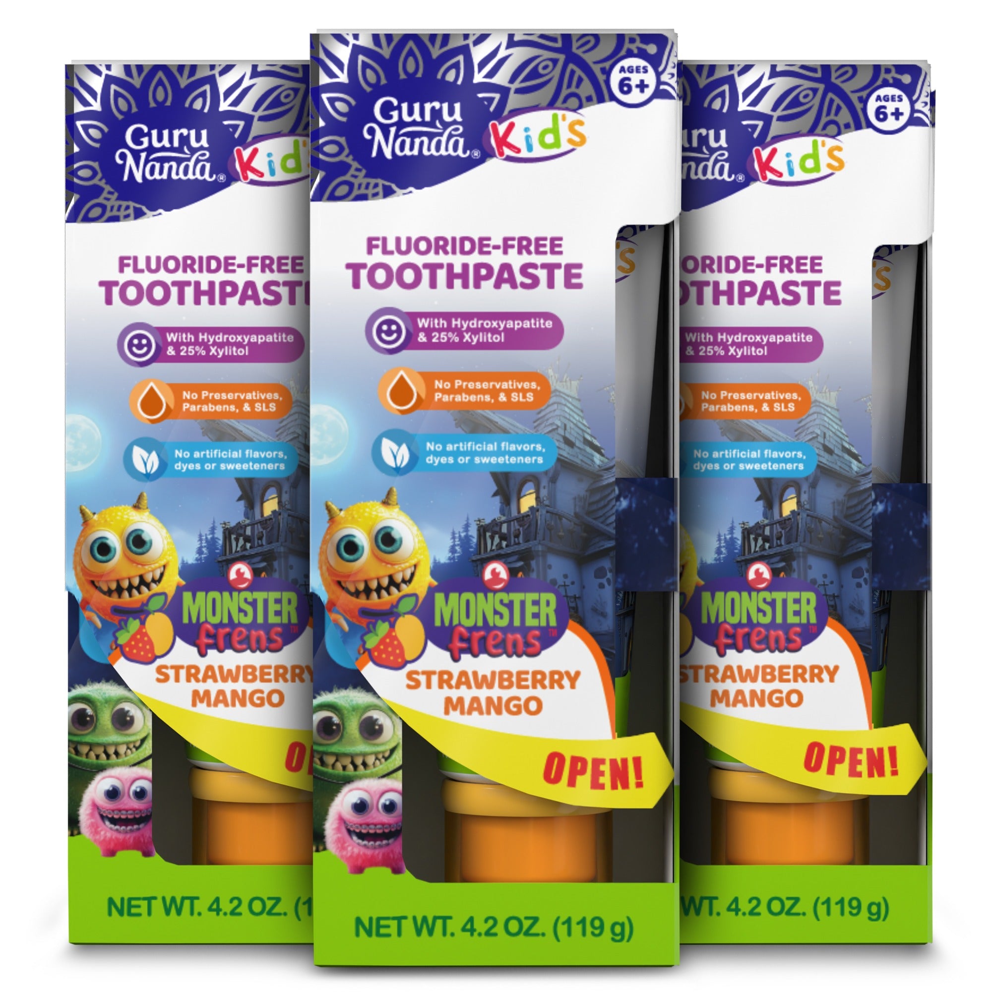 Kids Toothpaste with Xylitol & Hydroxyapatite, Strawberry Mango – 4.2 oz – 3 Pack