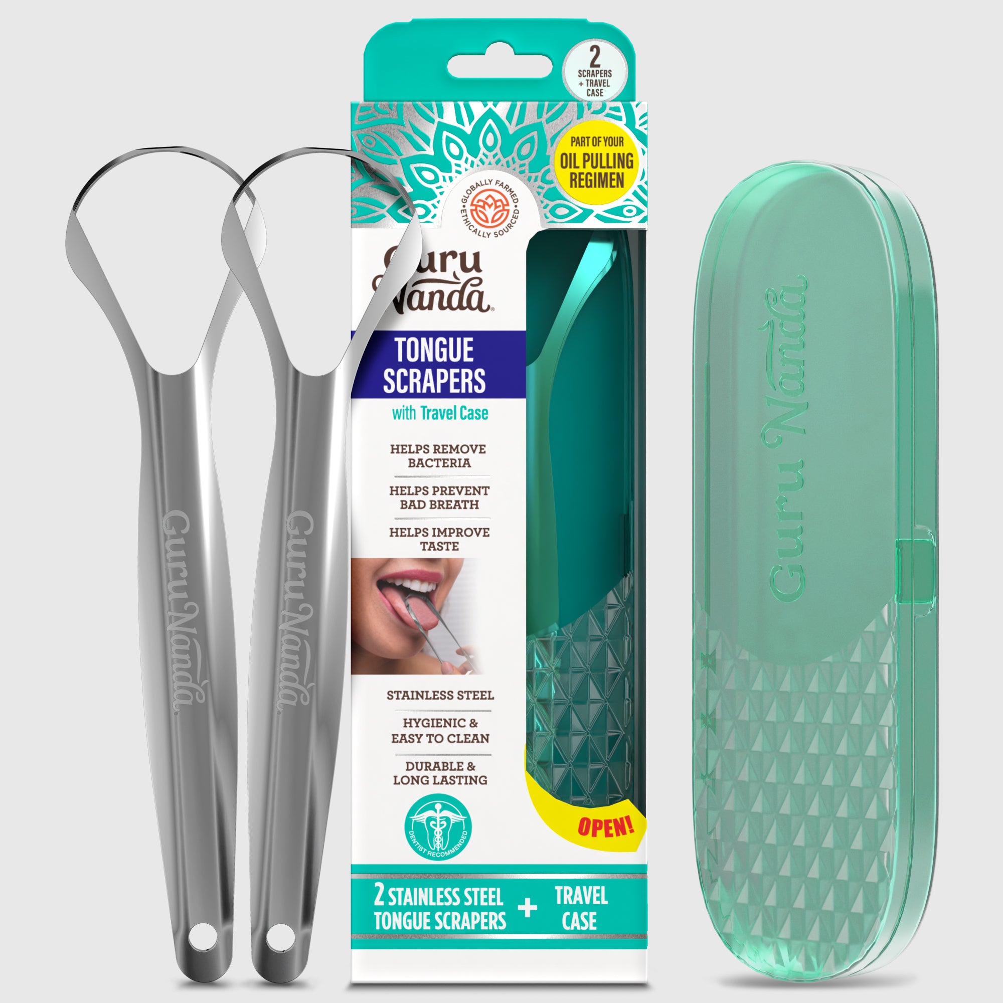 Limpiador lingual de acero inoxidable con forma de cuchara – Paquete de 2