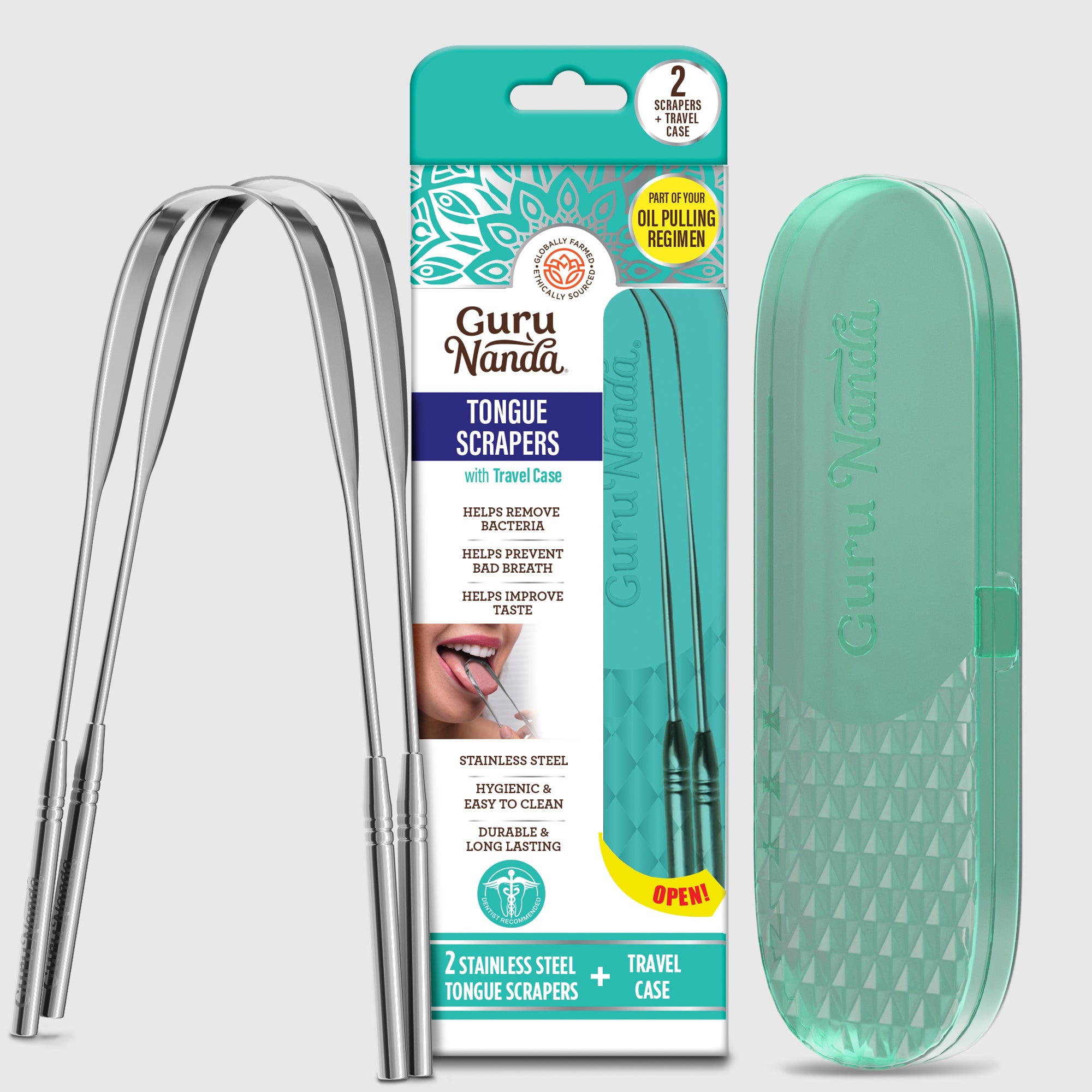 Gratte-langue en acier inoxydable en forme de U – Lot de 2