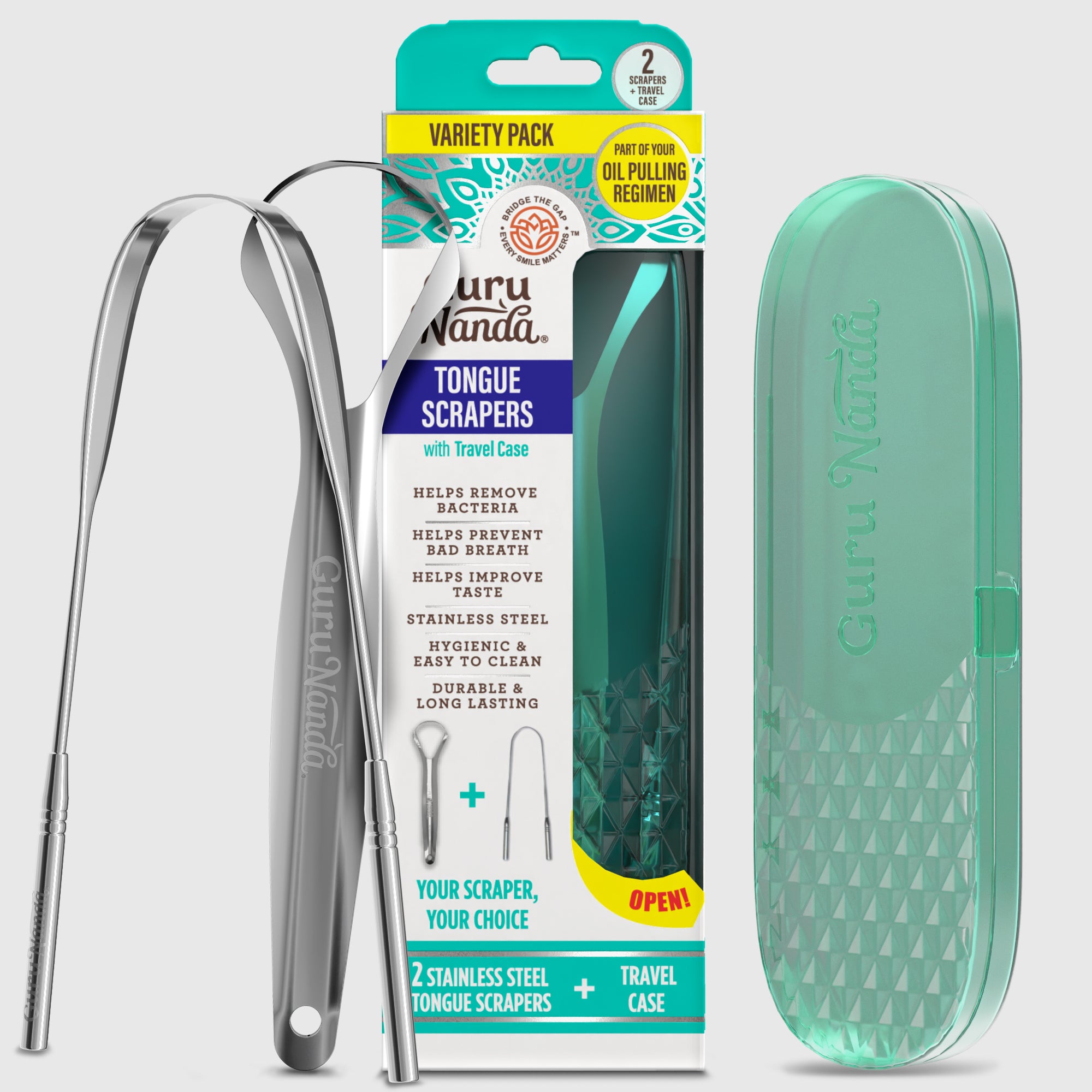 Paquete variado de raspadores de lengua con estuche de viaje