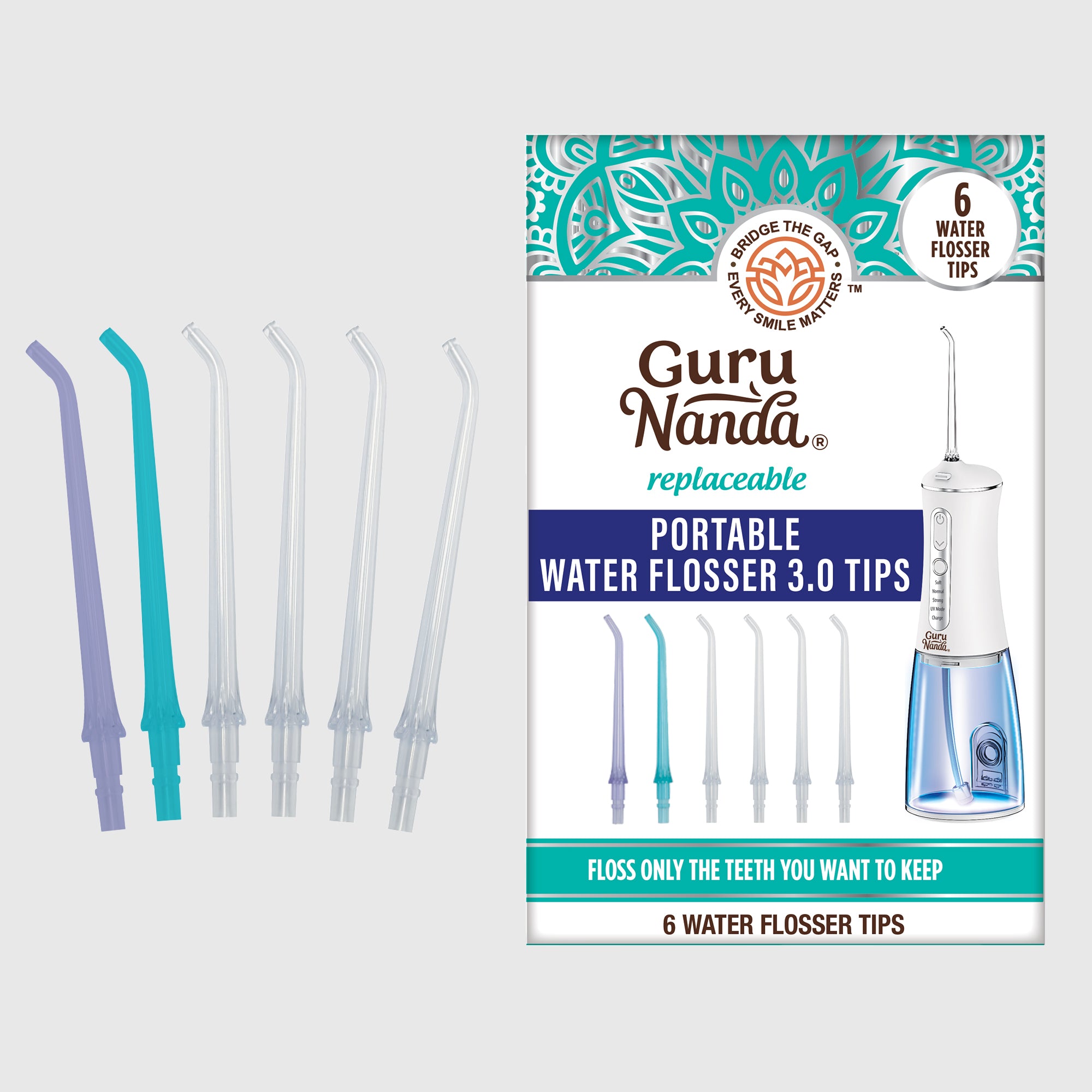Puntas de repuesto para hilo dental (paquete de 6) - Compatible con irrigadores bucales Water Flosser 2.0 y 3.0 (con modo UV)