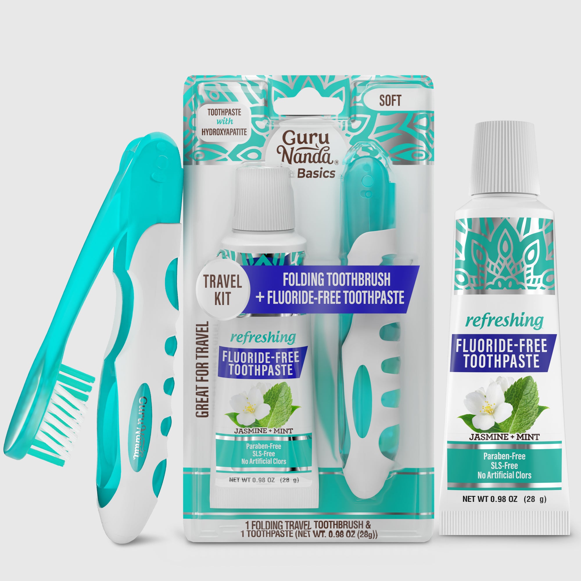 Kit de viaje – Cepillo de dientes plegable y pasta dental de hidroxiapatita, menta jazmín – 0.98 oz