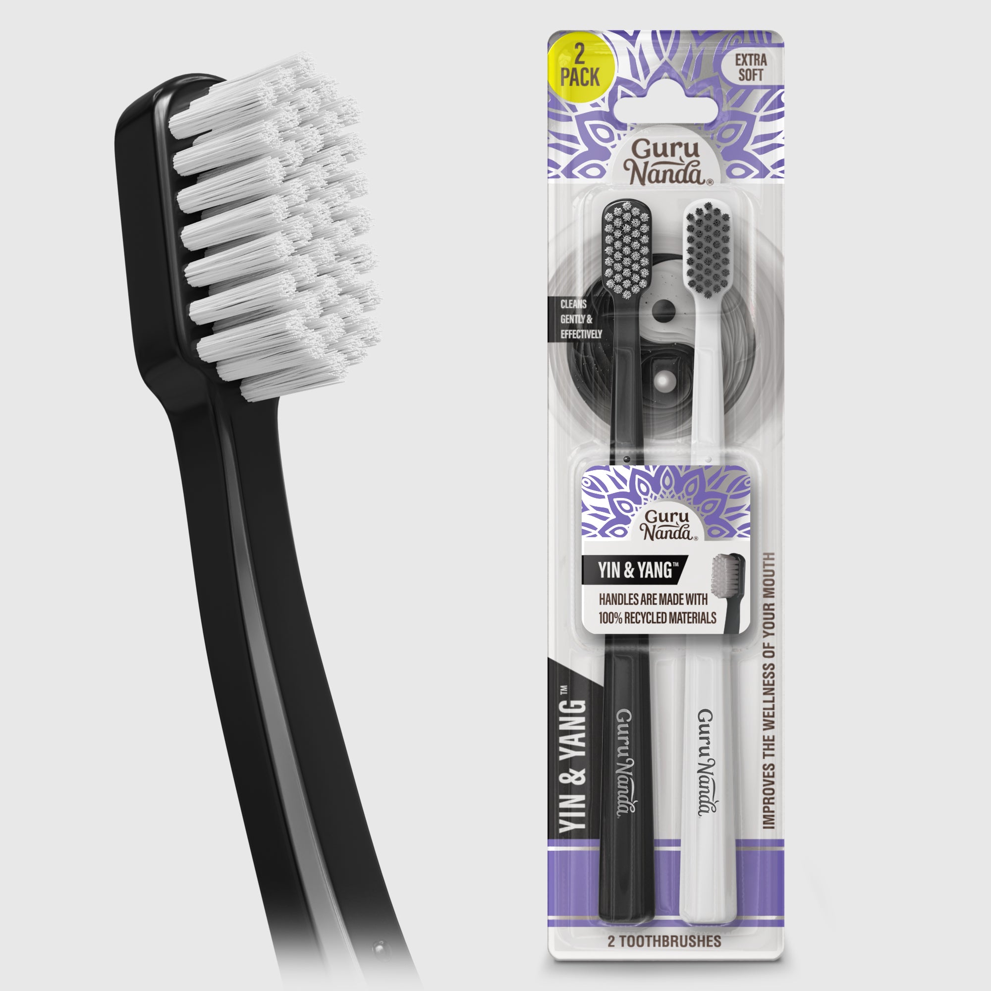 Cepillo de dientes extrasuave Yin & Yang – Paquete de 2