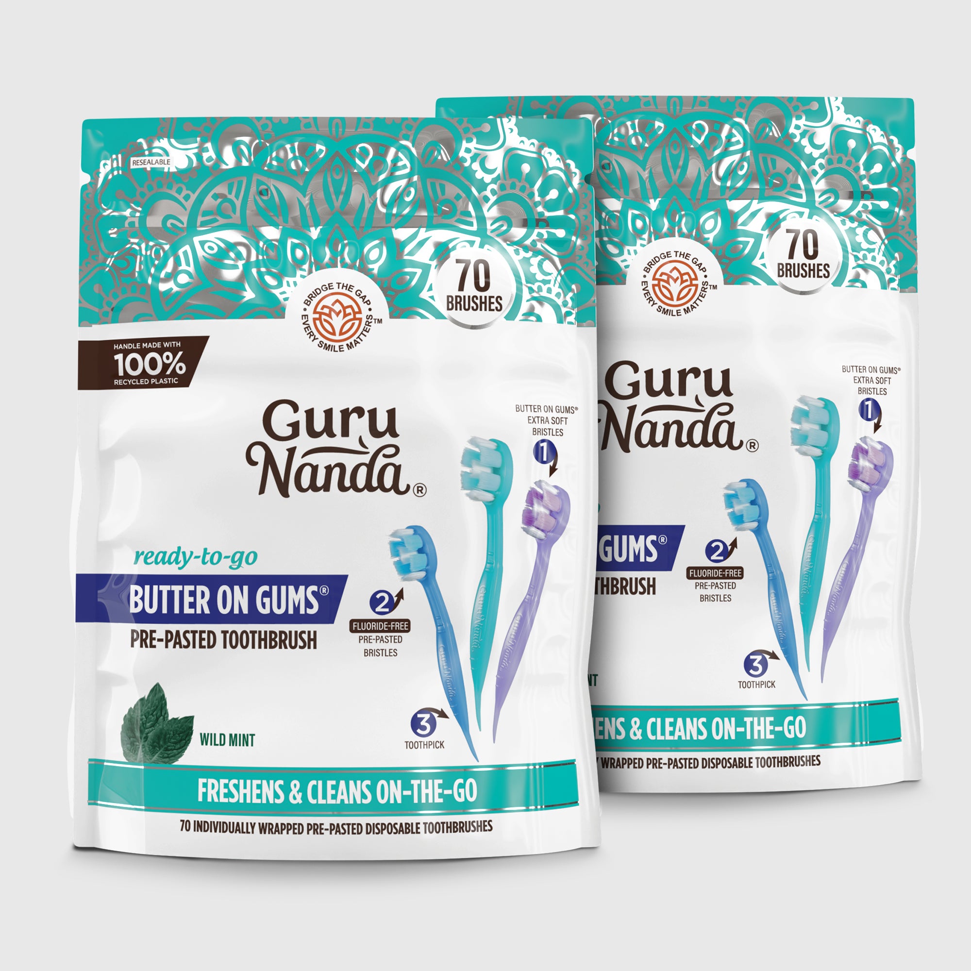 Cepillos de dientes pre-impregnados con pasta sabor a mantequilla para las encías, listos para usar