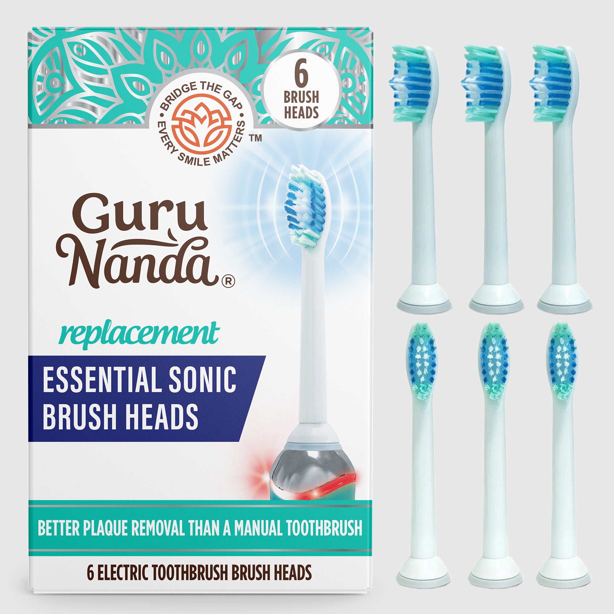 Pressure Sensor Sonic Replacement Brush Heads – 6 Pack – GuruNanda