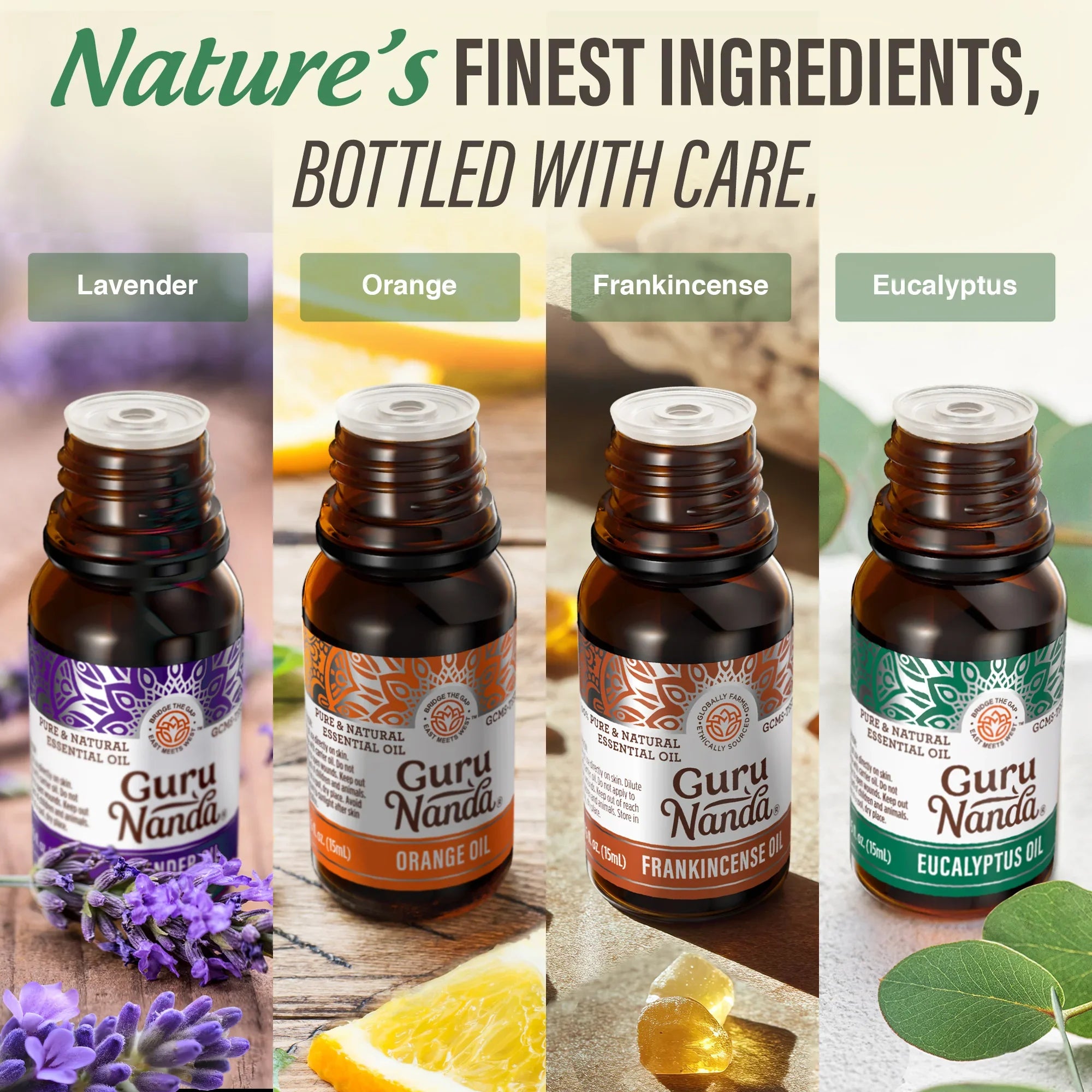 Lavender, Eucalyptus & Orange Essential Oils – Set of 4, 15 ml Each