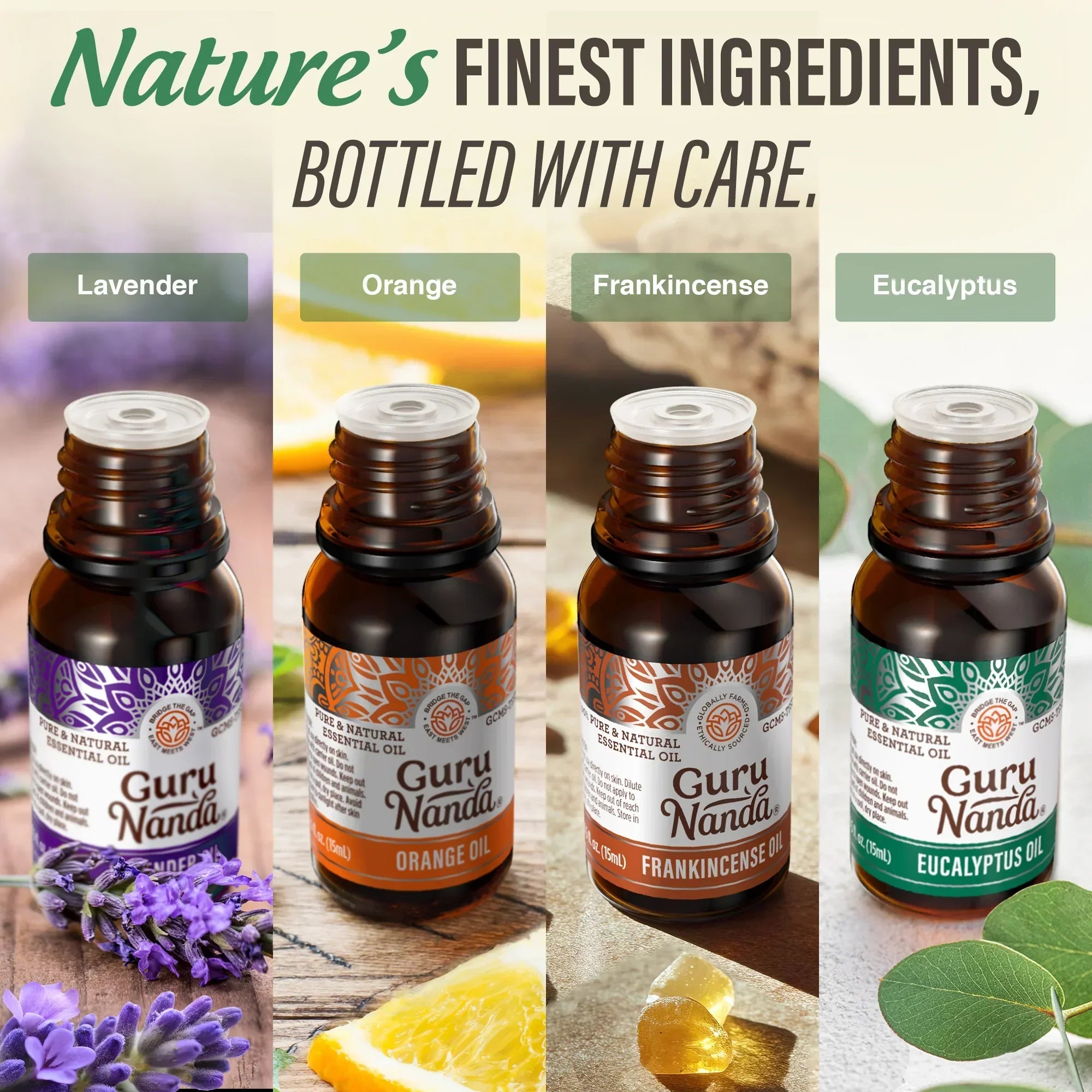 Lavender, Eucalyptus & Orange Essential Oils – Set of 4, 15 ml Each