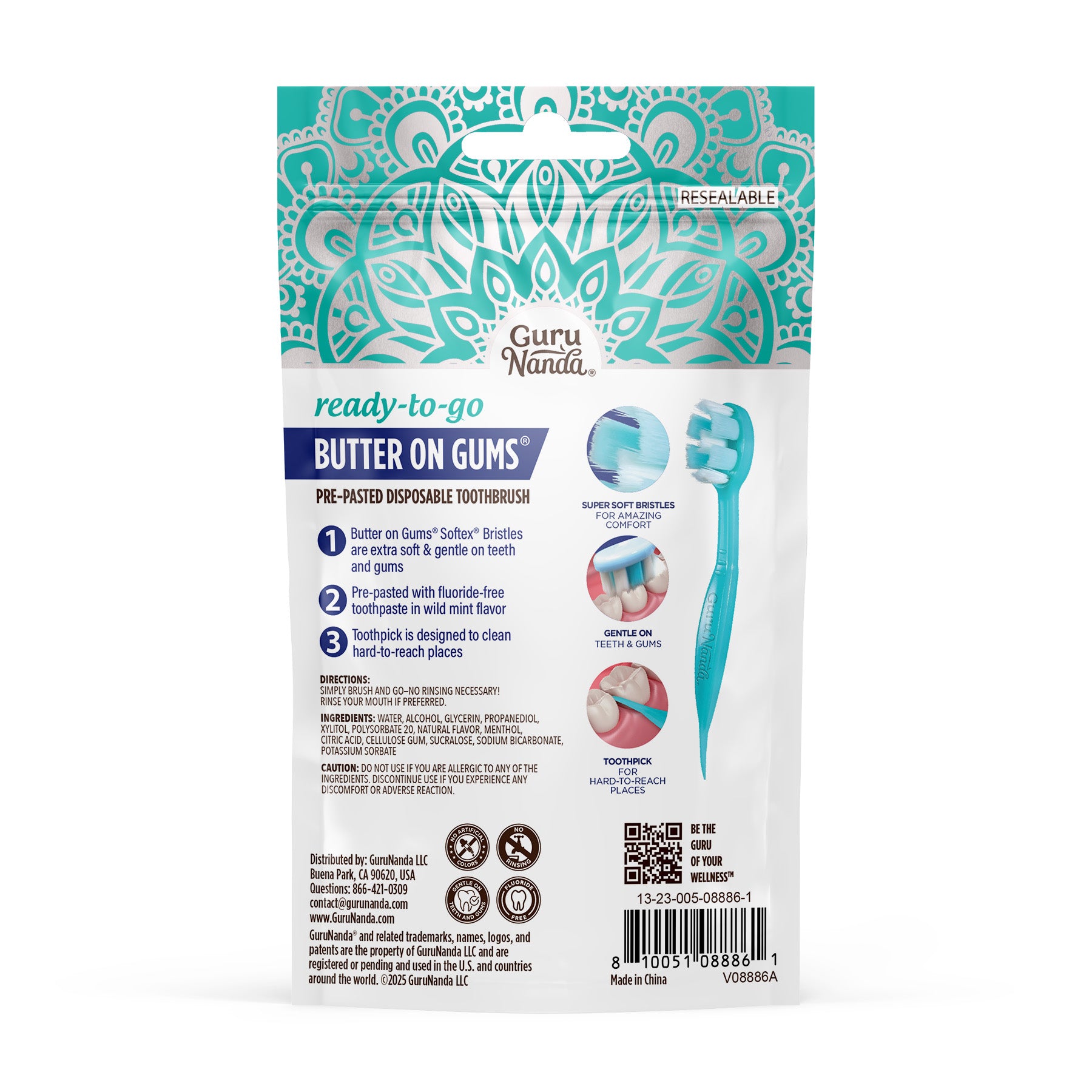 Ready-to-Go Butter on Gums Pre-Pasted Toothbrushes - 5 Count