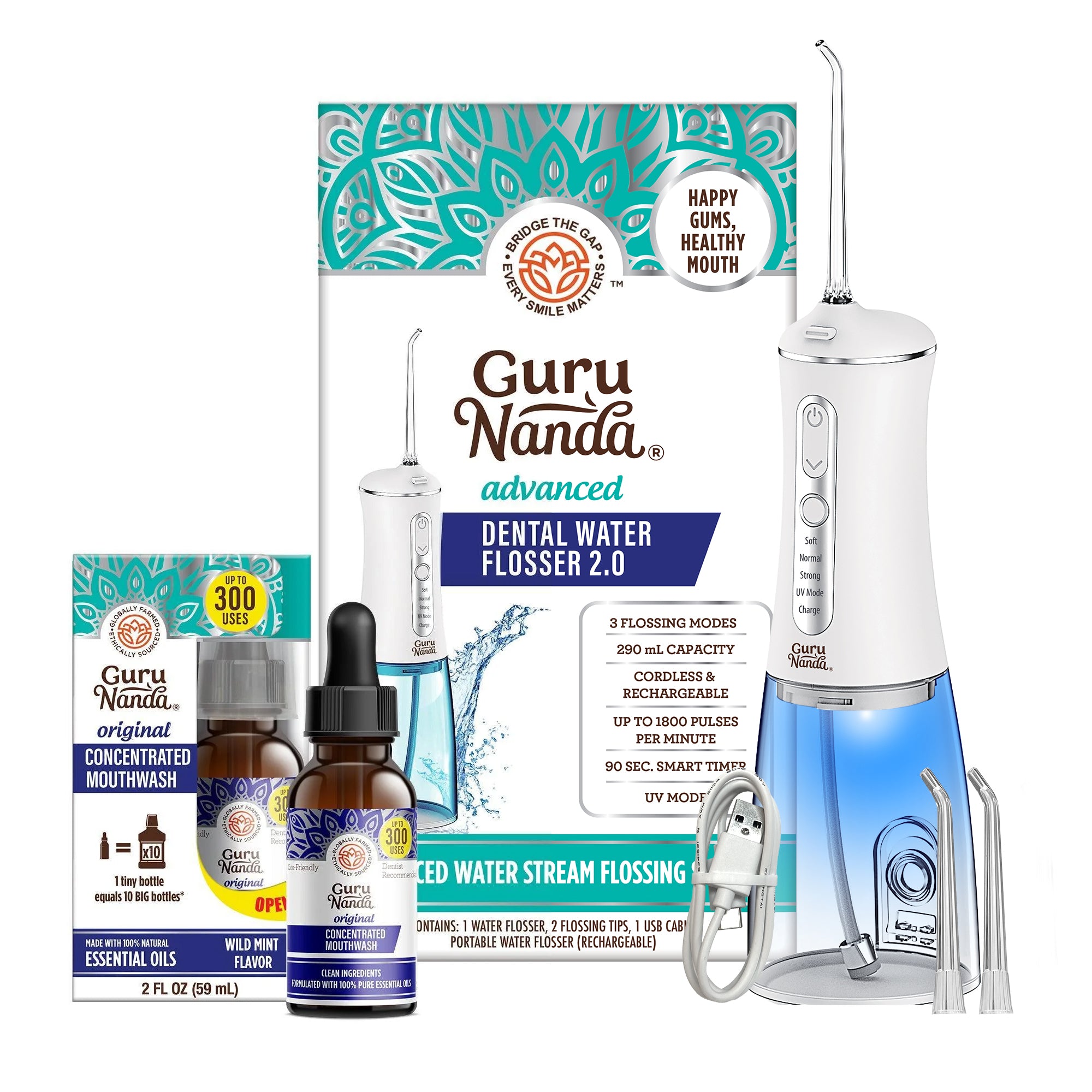Irrigador bucal avanzado (con luz ultravioleta) + enjuague bucal concentrado