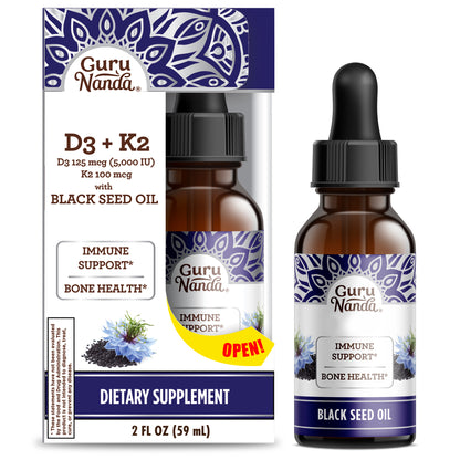 Cold Pressed Black Seed Oil with Vitamin D3, K2, &amp; E
