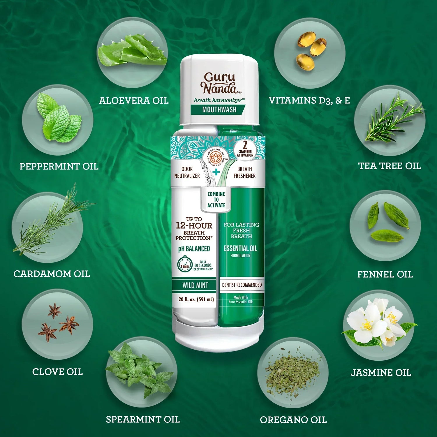 Enjuague bucal armonizador del aliento de doble barril - Menta silvestre - 20 oz