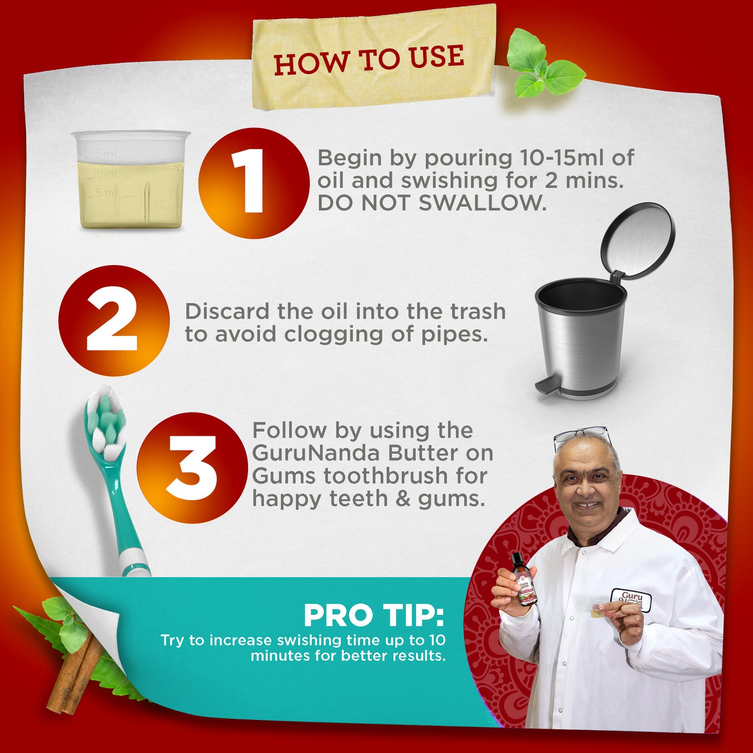 Tamaño de viaje - Aceite de coco y canela para enjuagar + Neem y ashwagandha - 3 oz