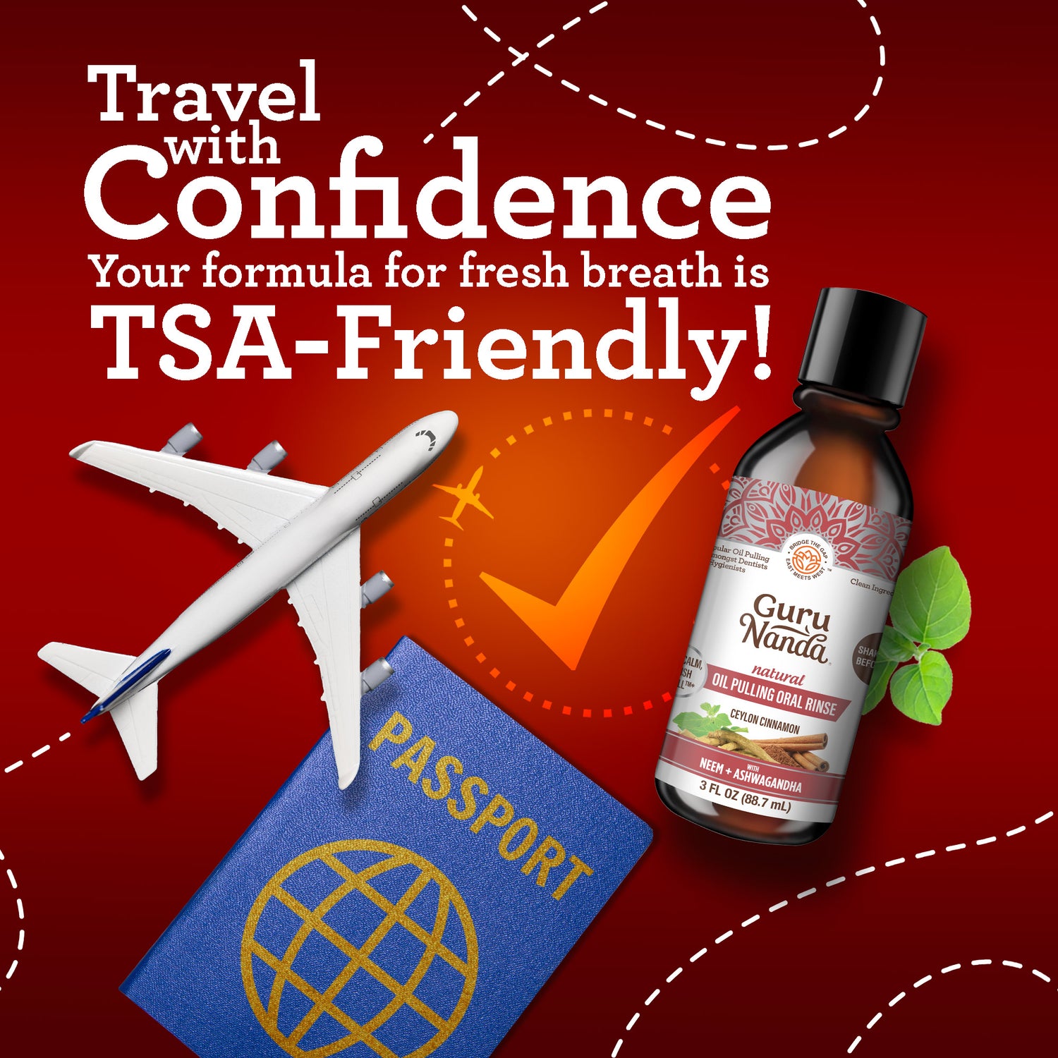 Tamaño de viaje - Aceite de coco y canela para enjuagar + Neem y ashwagandha - 3 oz