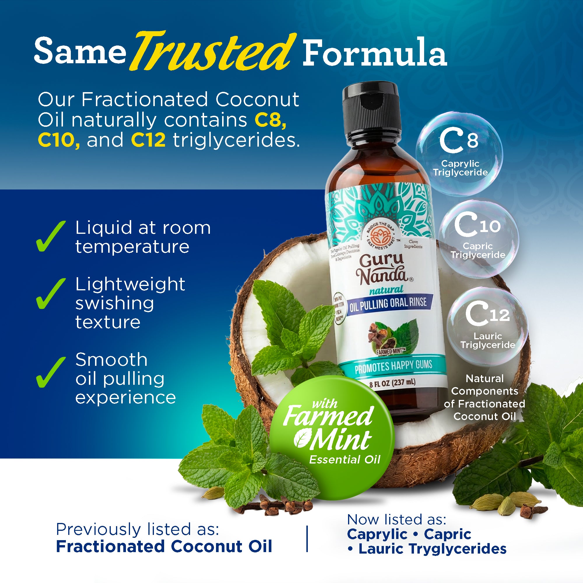 Huile de massage à la noix de coco et à la menthe, aux huiles essentielles et aux vitamines (1 paquet)