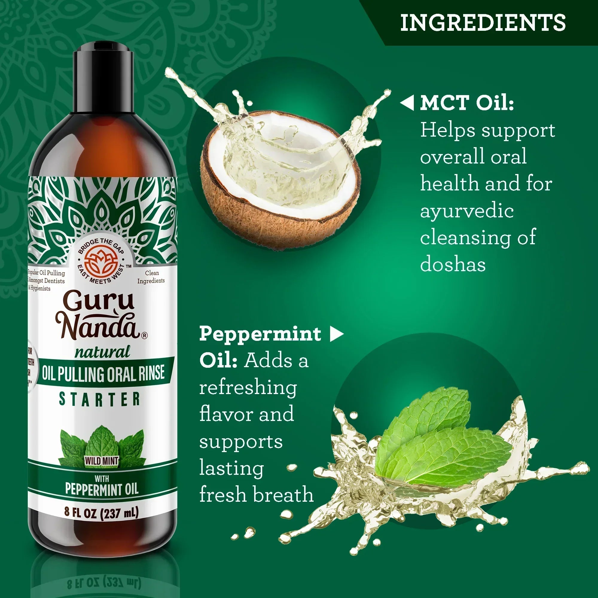 Enjuague bucal con aceite de coco y menta – 8 fl. oz.