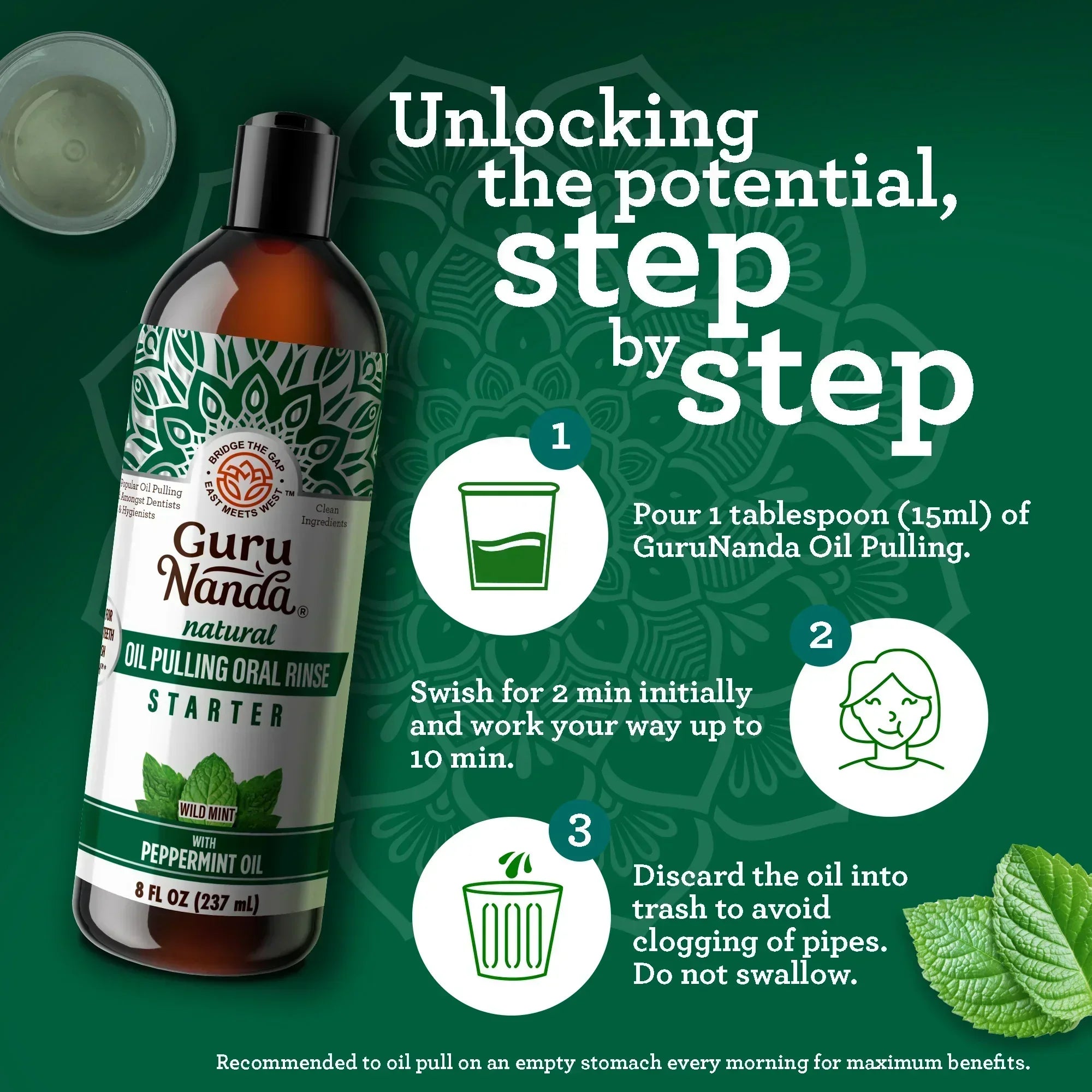 Enjuague bucal con aceite de coco y menta – 8 fl. oz.