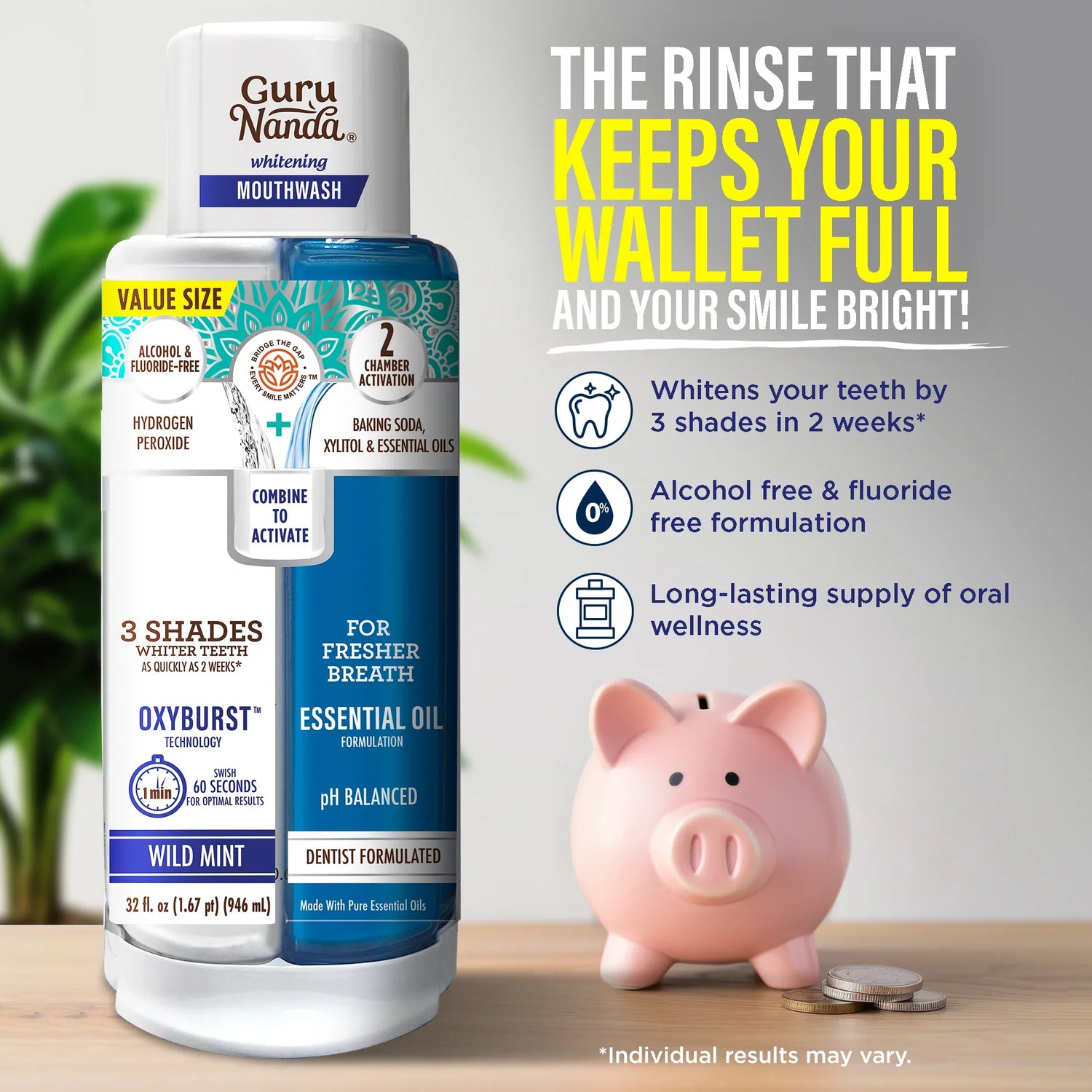 Dual Barrel Oxyburst Whitening Mouthwash, Value Size - 32 Fl Oz