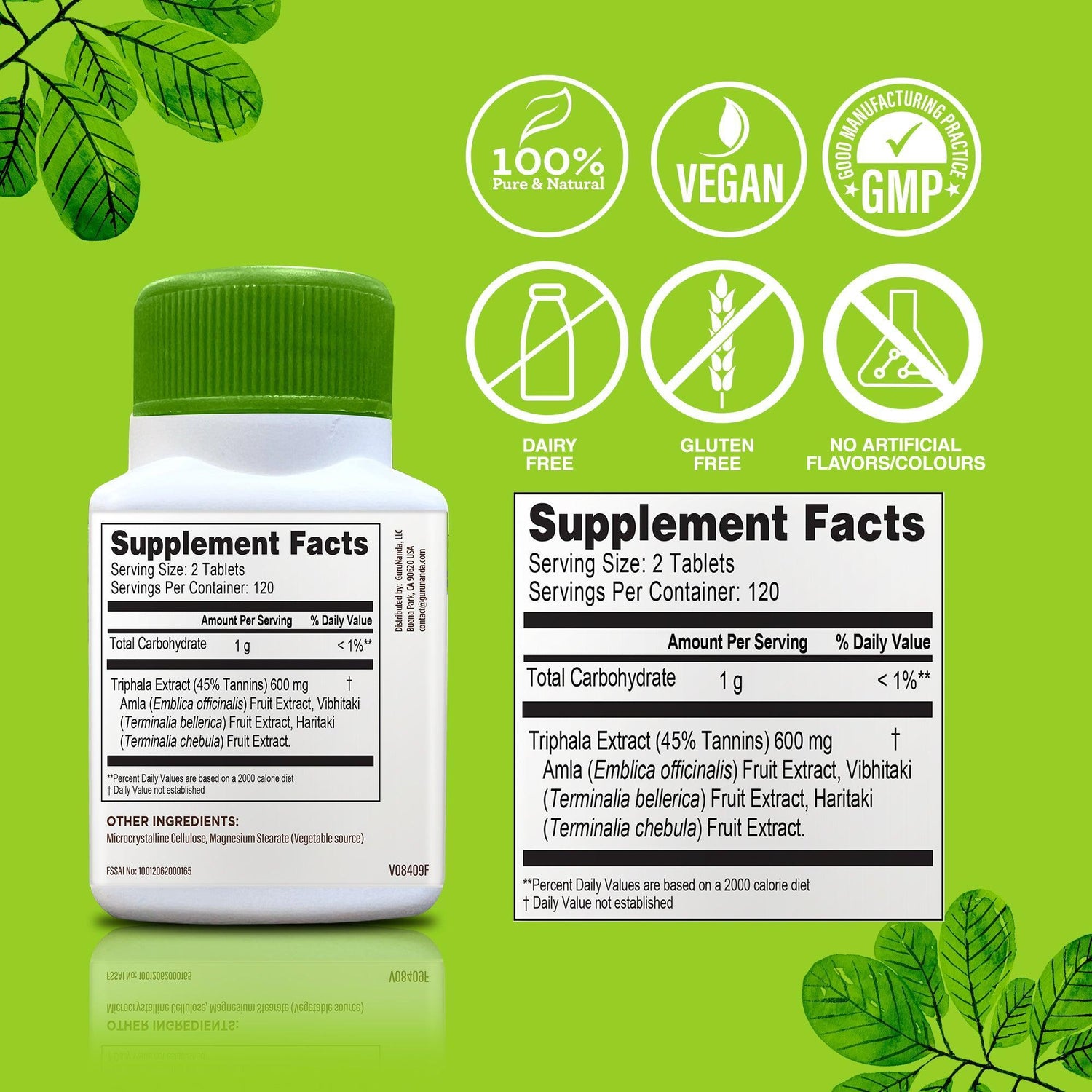 Digestiva Triphala - 600mg of Amla, Vibhitaki & Haritaki - 240 Vegan Tablets