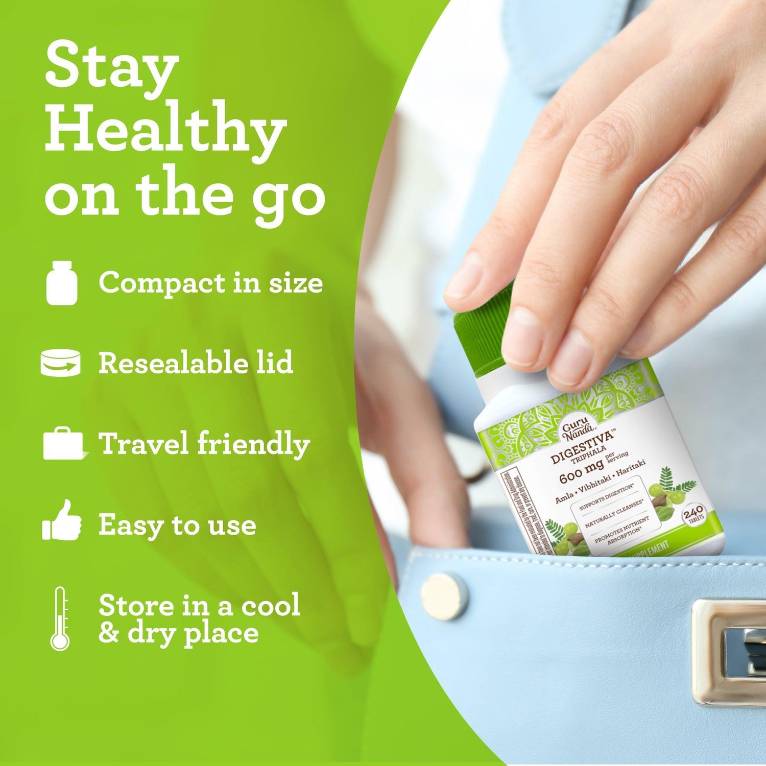 Digestiva Triphala - 600mg of Amla, Vibhitaki & Haritaki - 240 Vegan Tablets