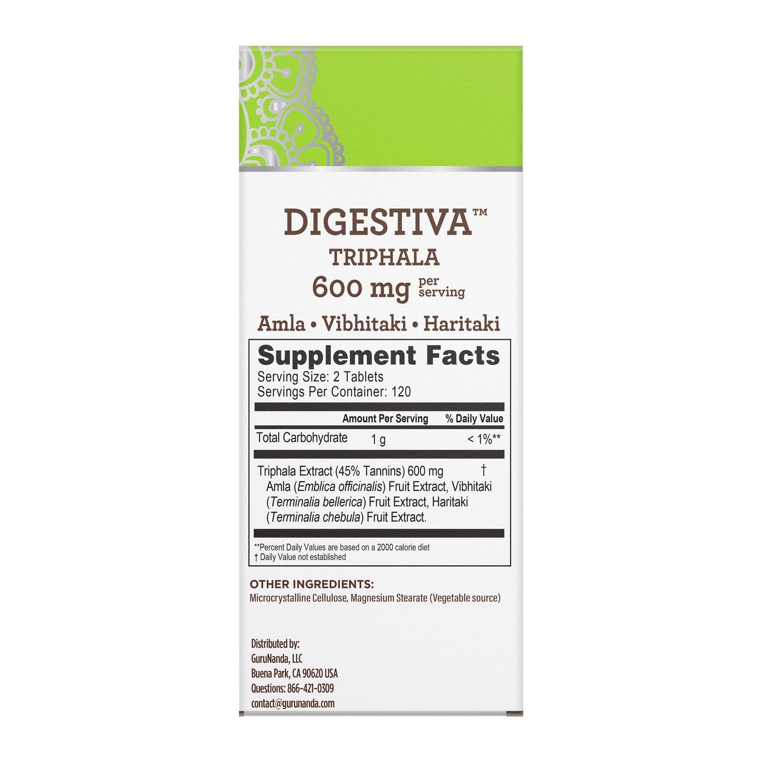 Digestiva Triphala - 600mg of Amla, Vibhitaki & Haritaki - 240 Vegan Tablets