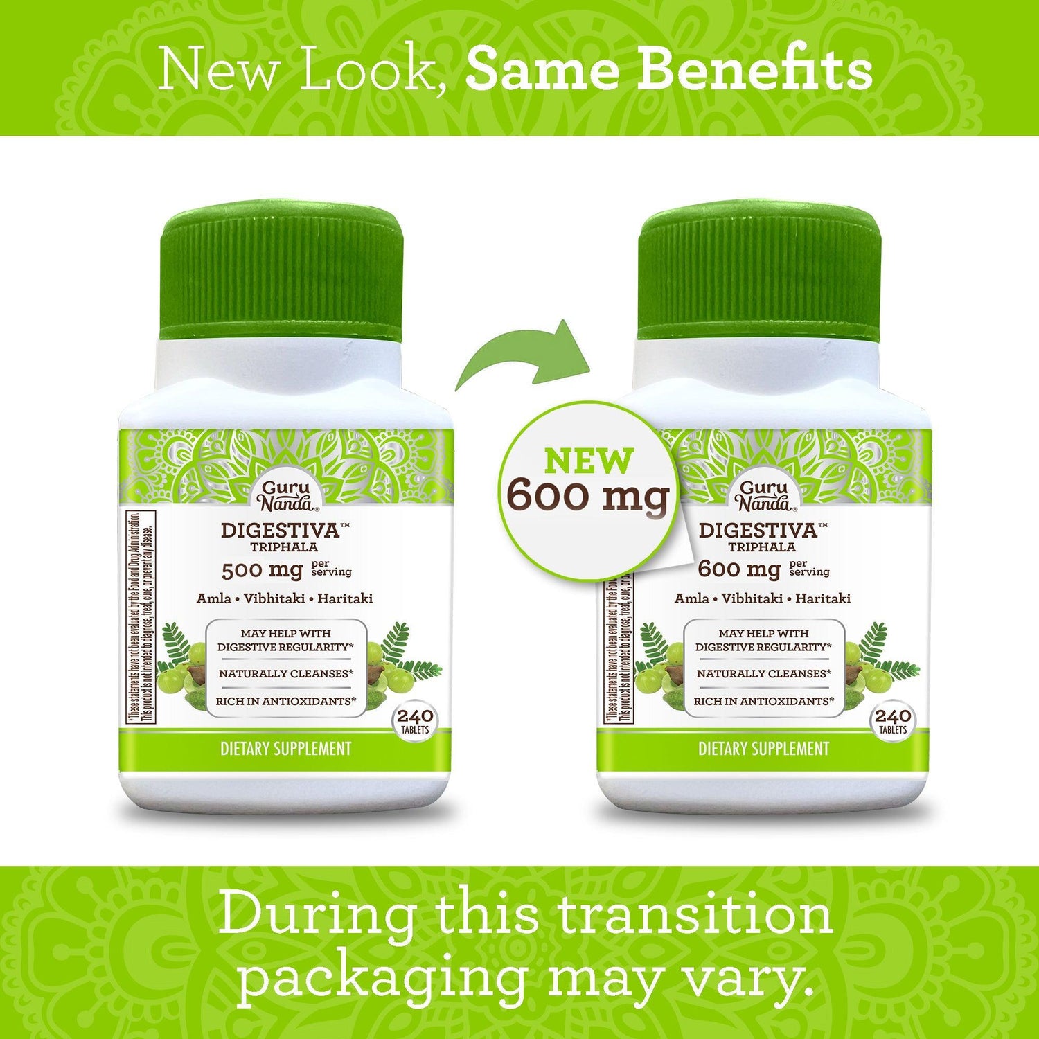 Digestiva Triphala - 240 Vegan Tablets - GuruNanda