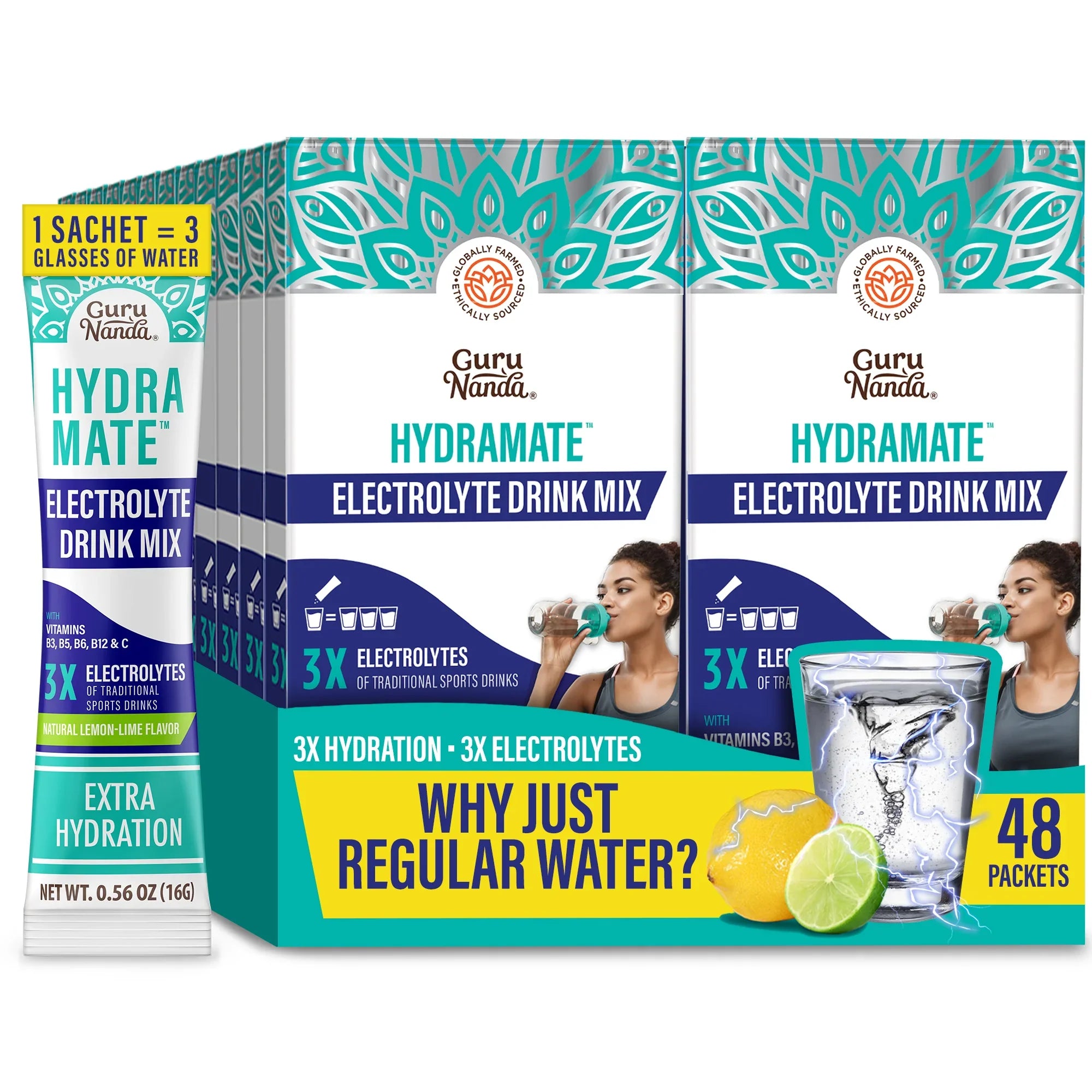 Hydramate Hydration Electrolyte Drink Mix, Lemon Lime - 48 Count