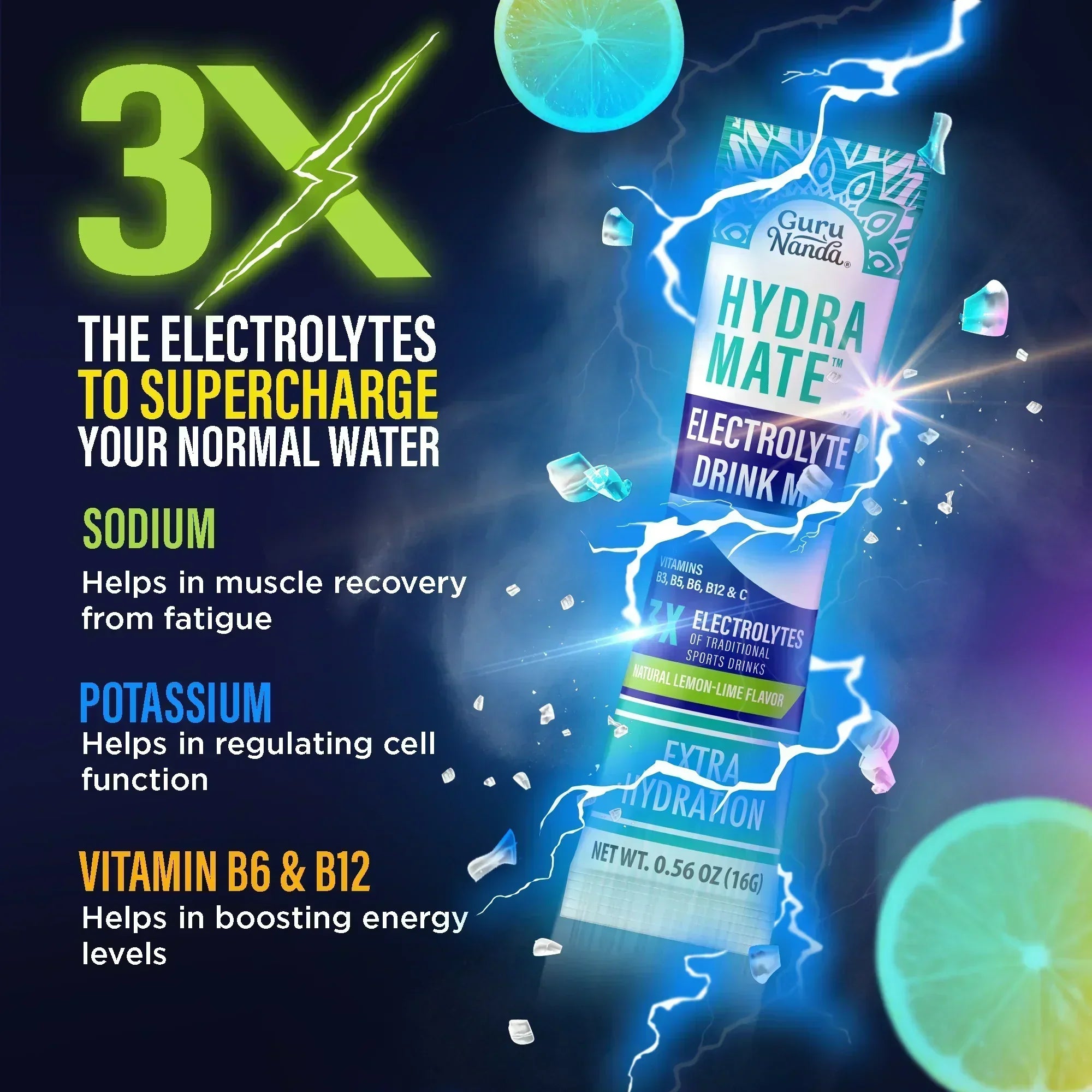 Hydramate Hydration Electrolyte Drink Mix, Lemon Lime - 48 Count