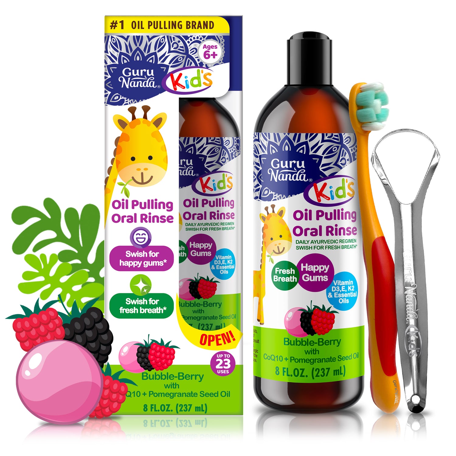 Kids Oil Pulling- Berry Lemon Rose Flavor - 8 oz