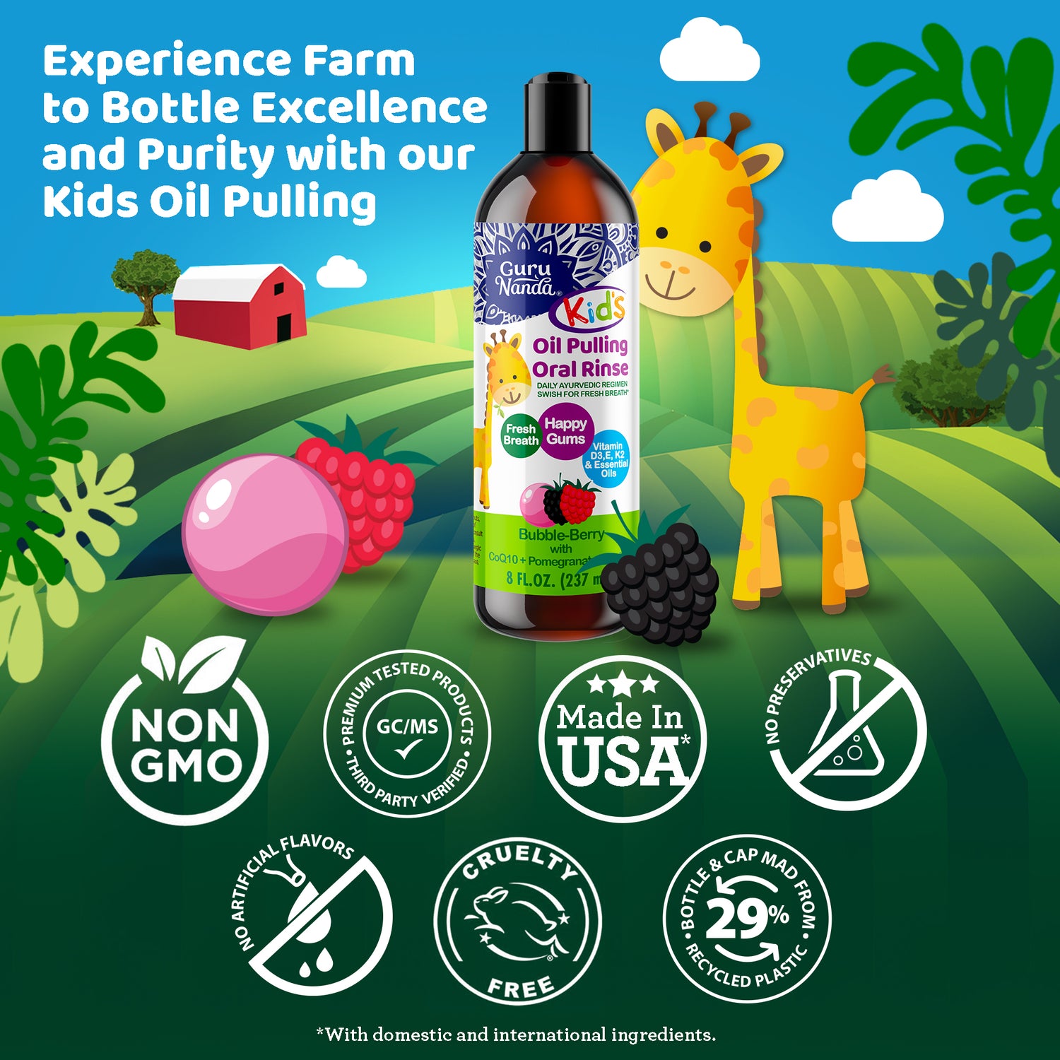 Kids Oil Pulling- Berry Lemon Rose Flavor - 8 oz