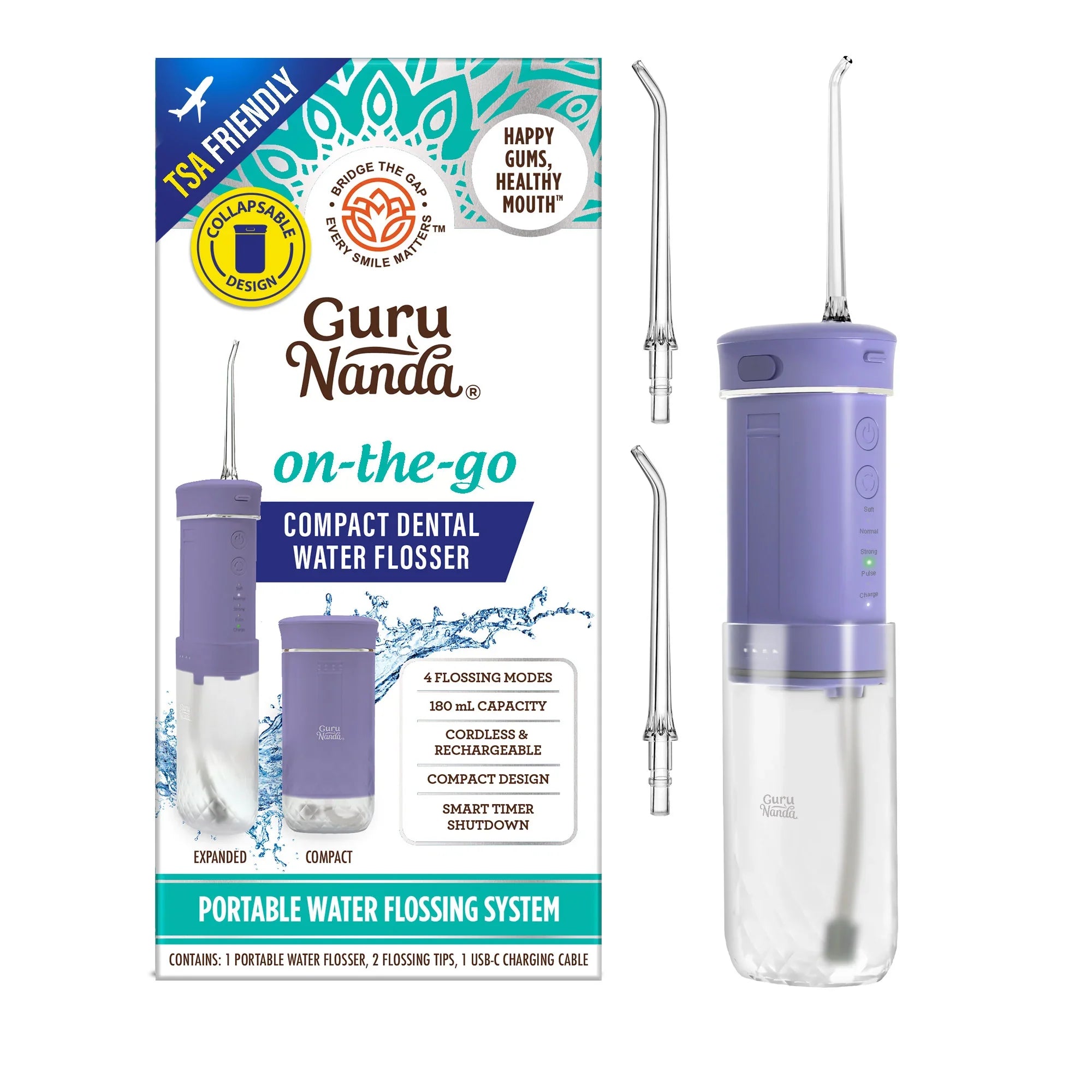 Compact Dental Water Flosser (180 ml) - Lavender