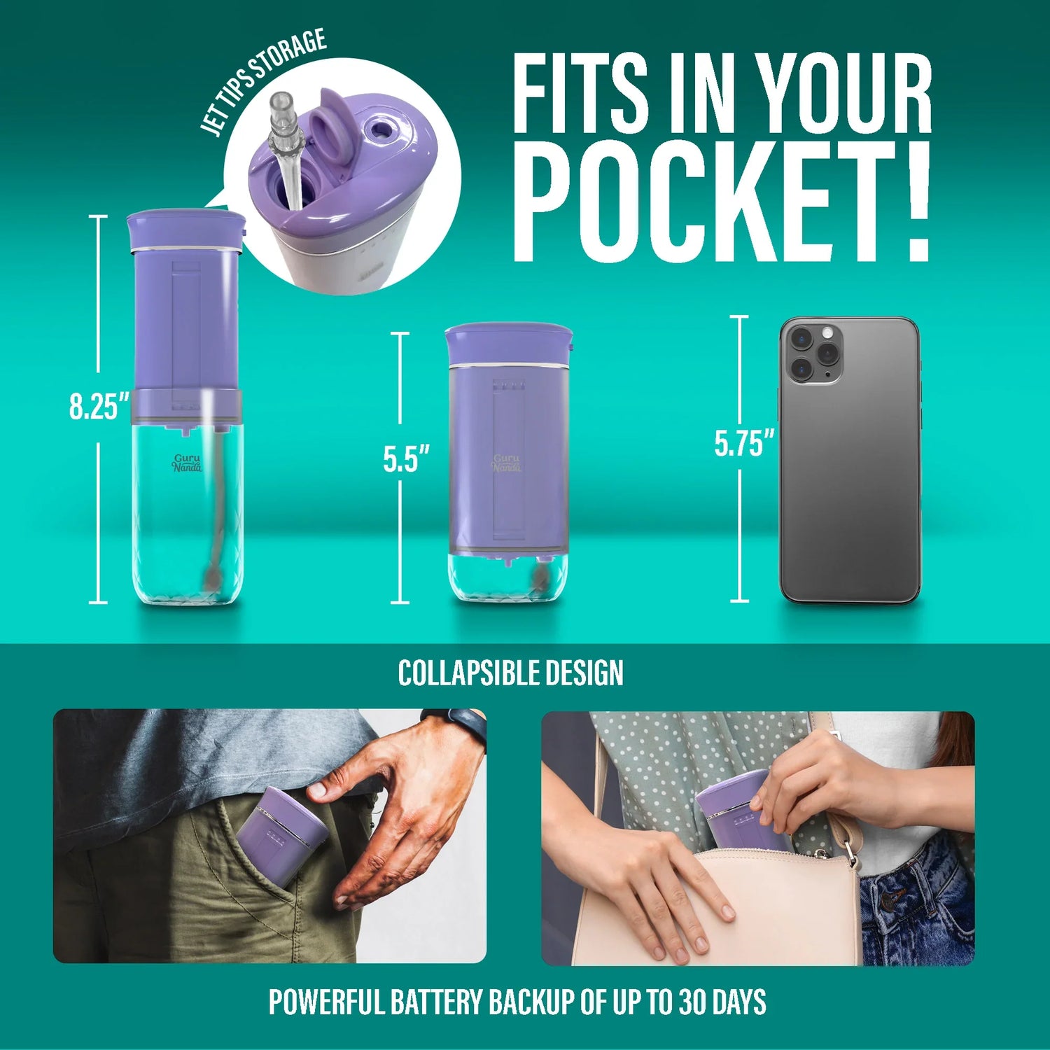 Compact Dental Water Flosser (180 ml) - Lavender