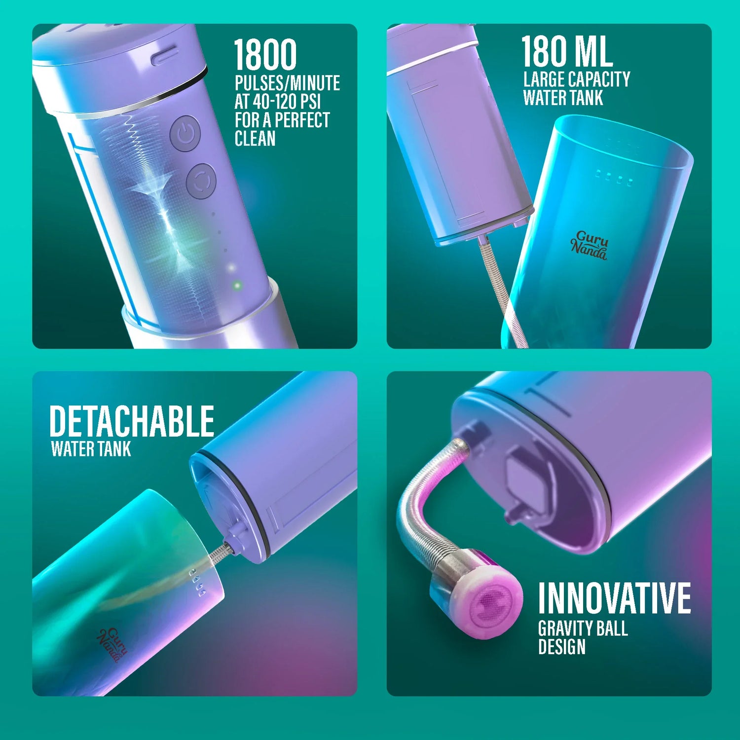 Compact Dental Water Flosser (180 ml) - Lavender