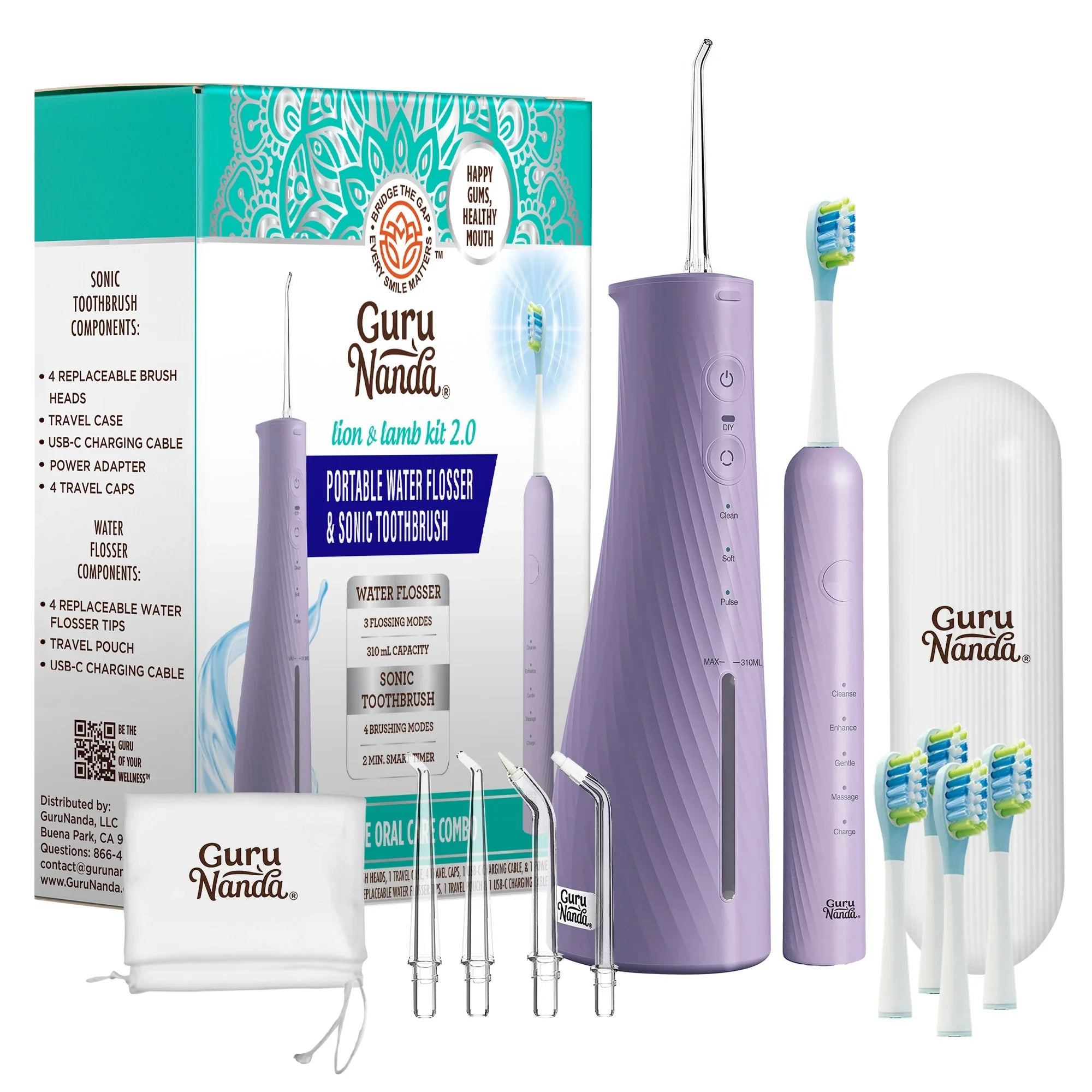 Brosse à dents sonique et hydropulseur portable Lion & Lamb 2.0 - Lavande
