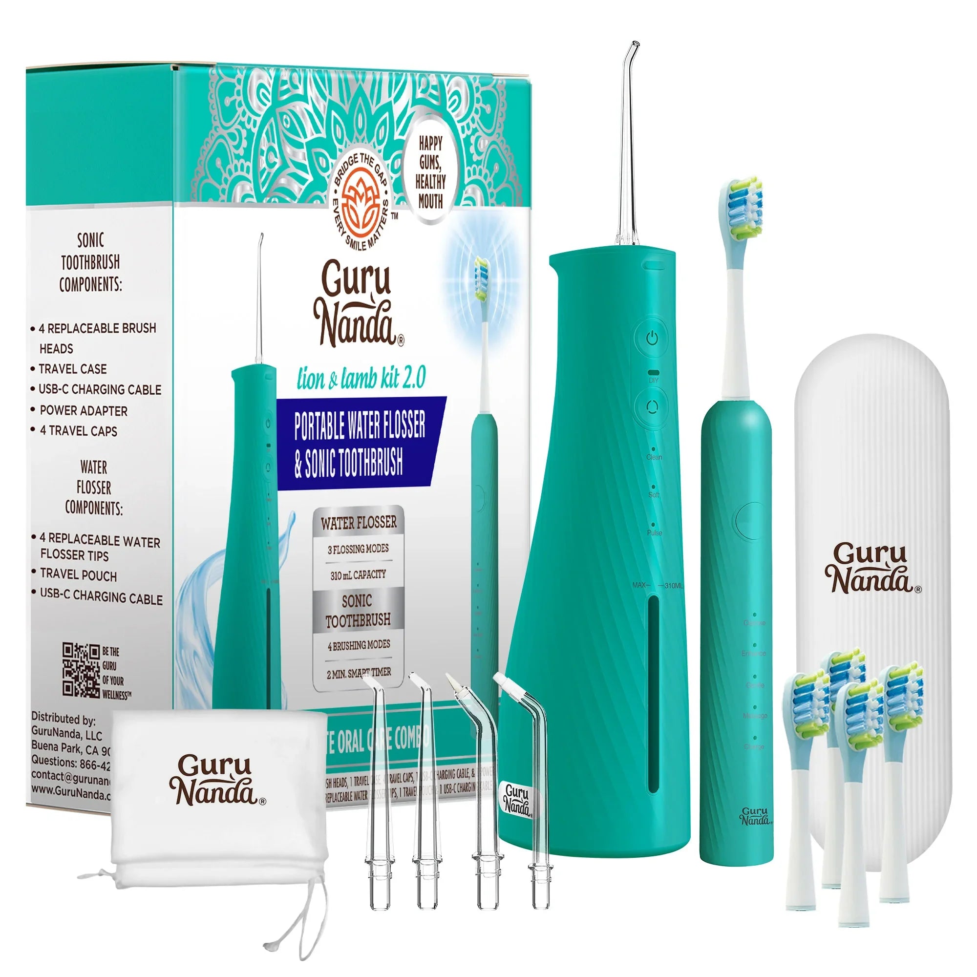 Brosse à dents sonique et hydropulseur portable Lion & Lamb 2.0 - Bleu sarcelle