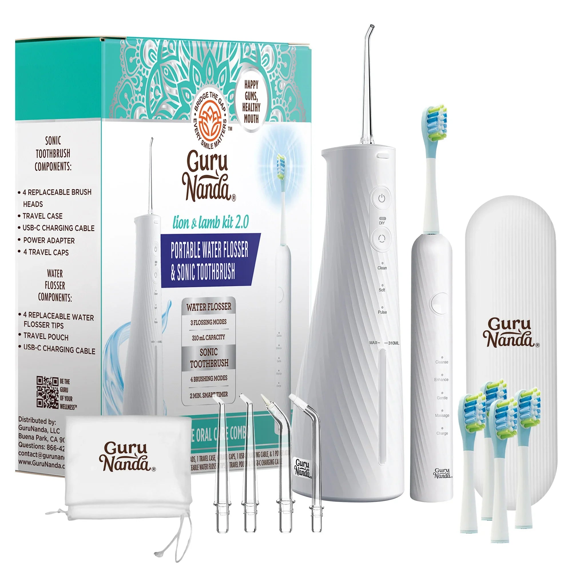 Brosse à dents sonique et hydropulseur portable Lion & Lamb 2.0 - Blanc